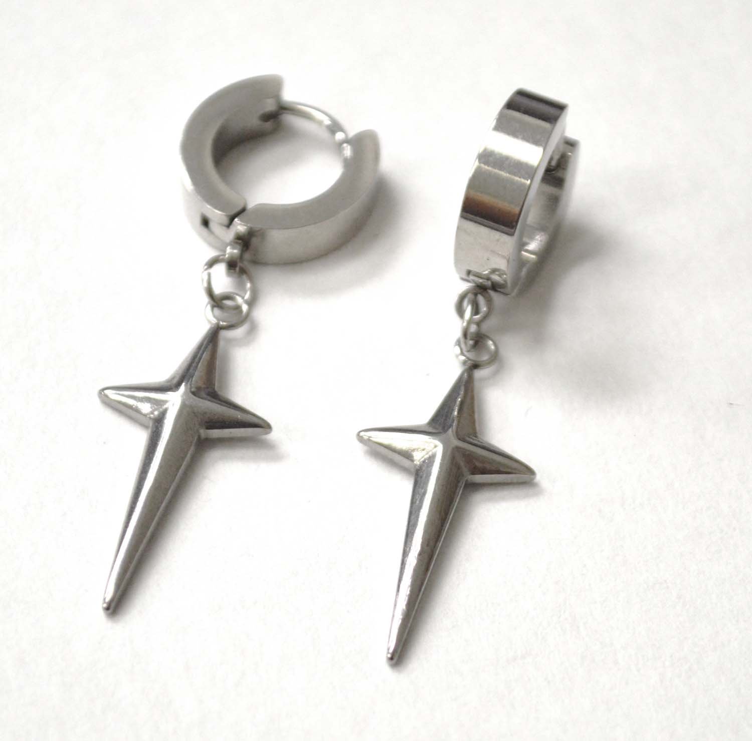 Cross Dangling Stainless Steel Huggies Earring 83-825S