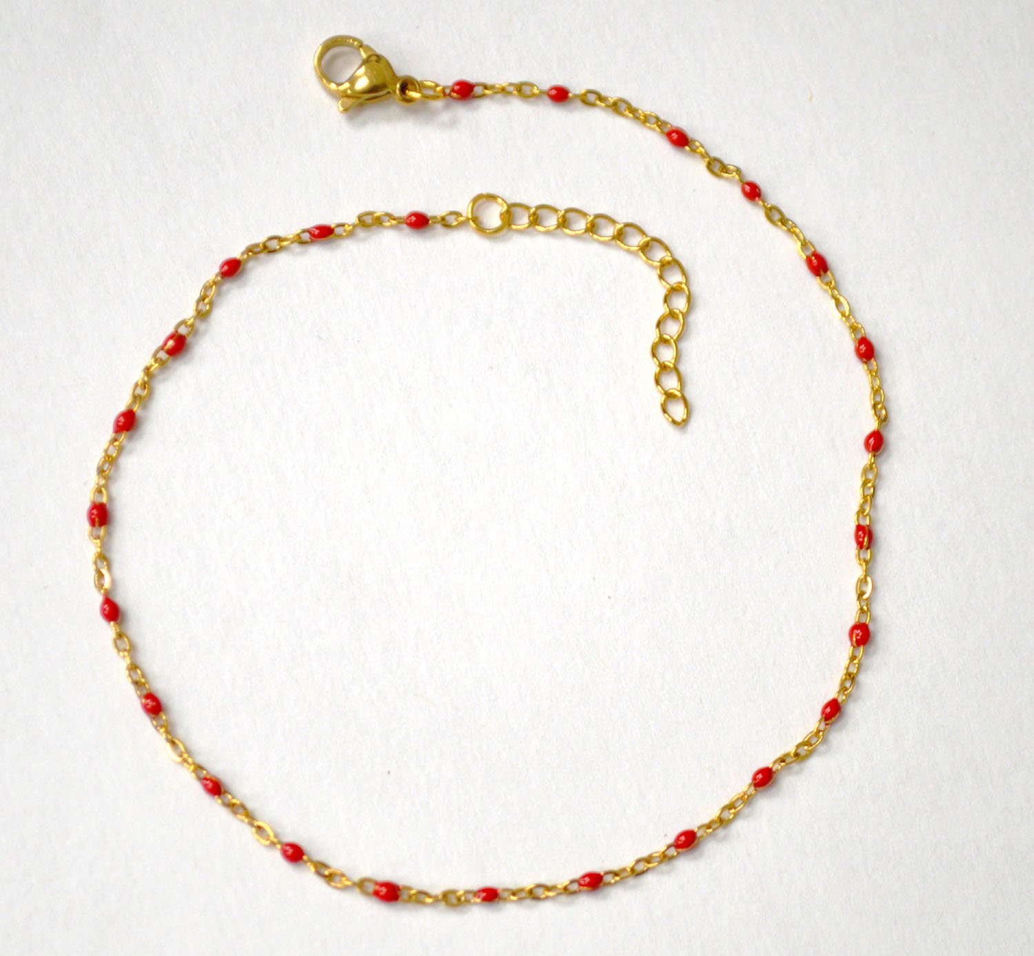 Beaded Gold IP Plated Anklet 82-256G Red (5/Pkg)