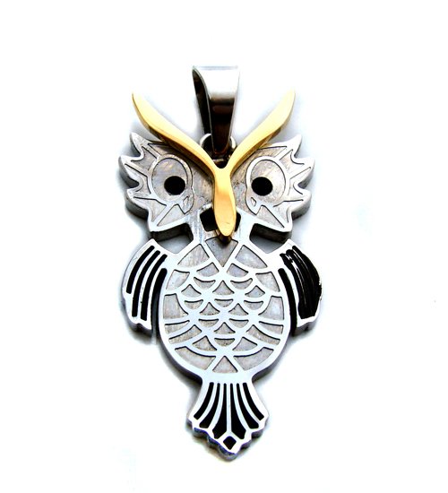 2 Tone Gold Plated Owl Pendant (21x40mm)