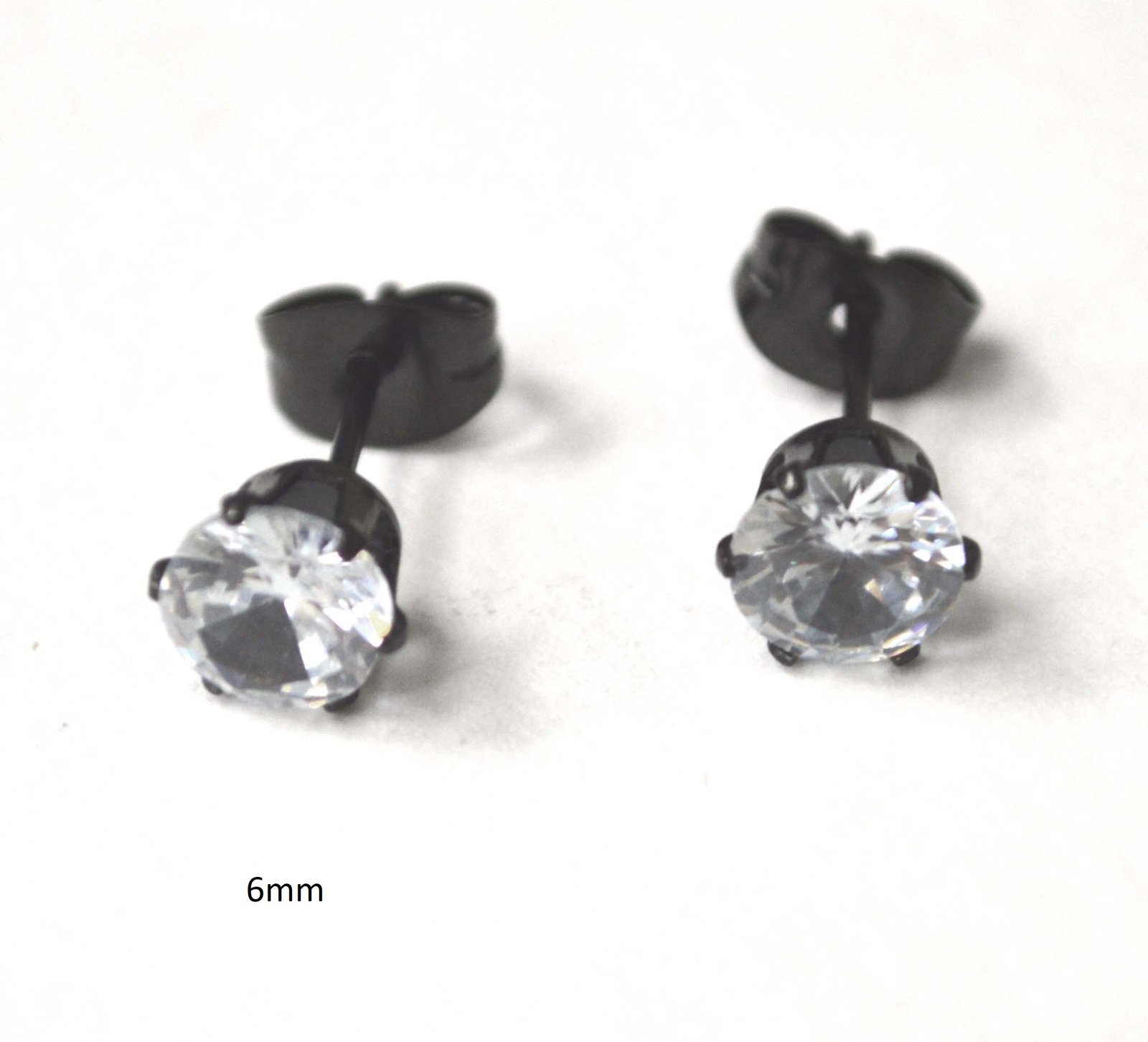 6mm Round Clear CZ with Black Plated Casing Earring 83-105B-6