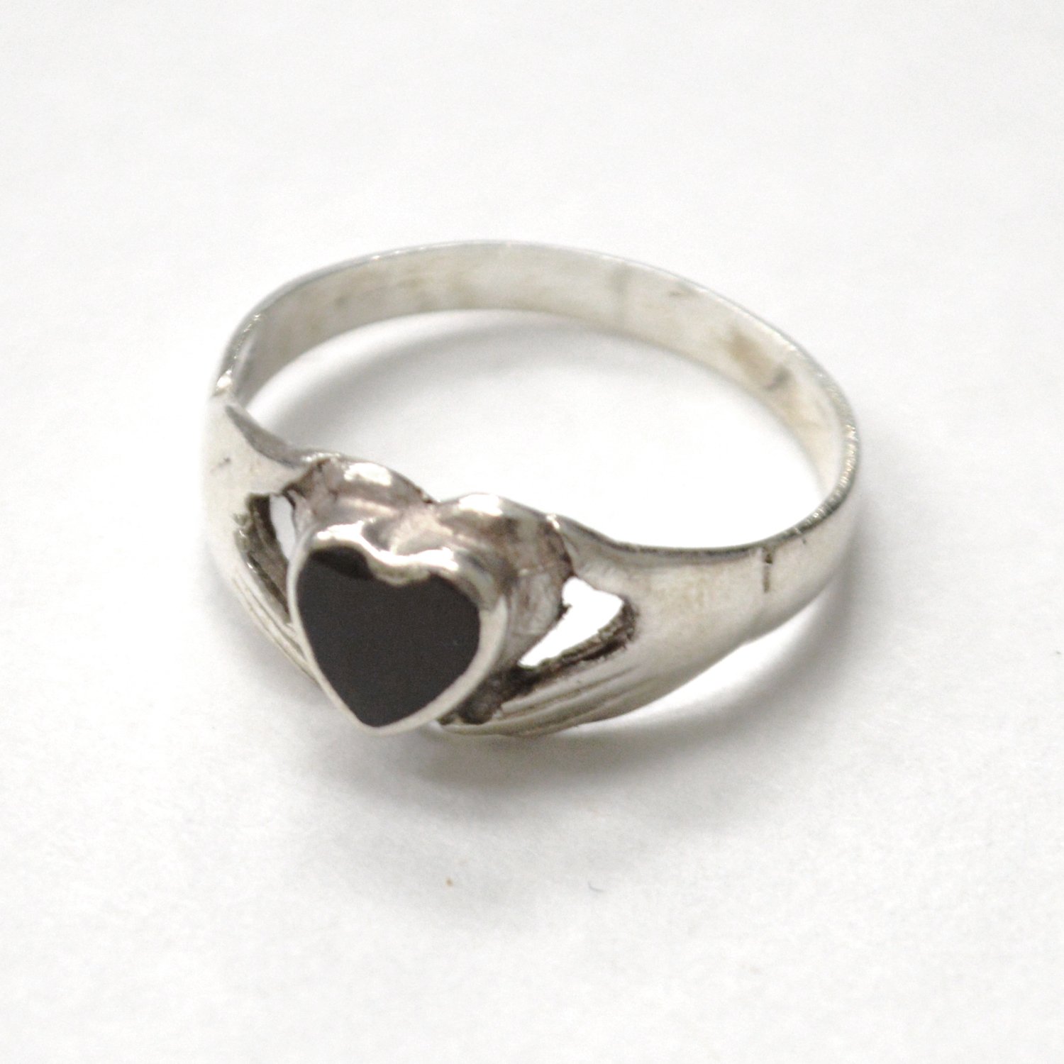 Hand holding Heart Sterling Silver Ring 51-3048