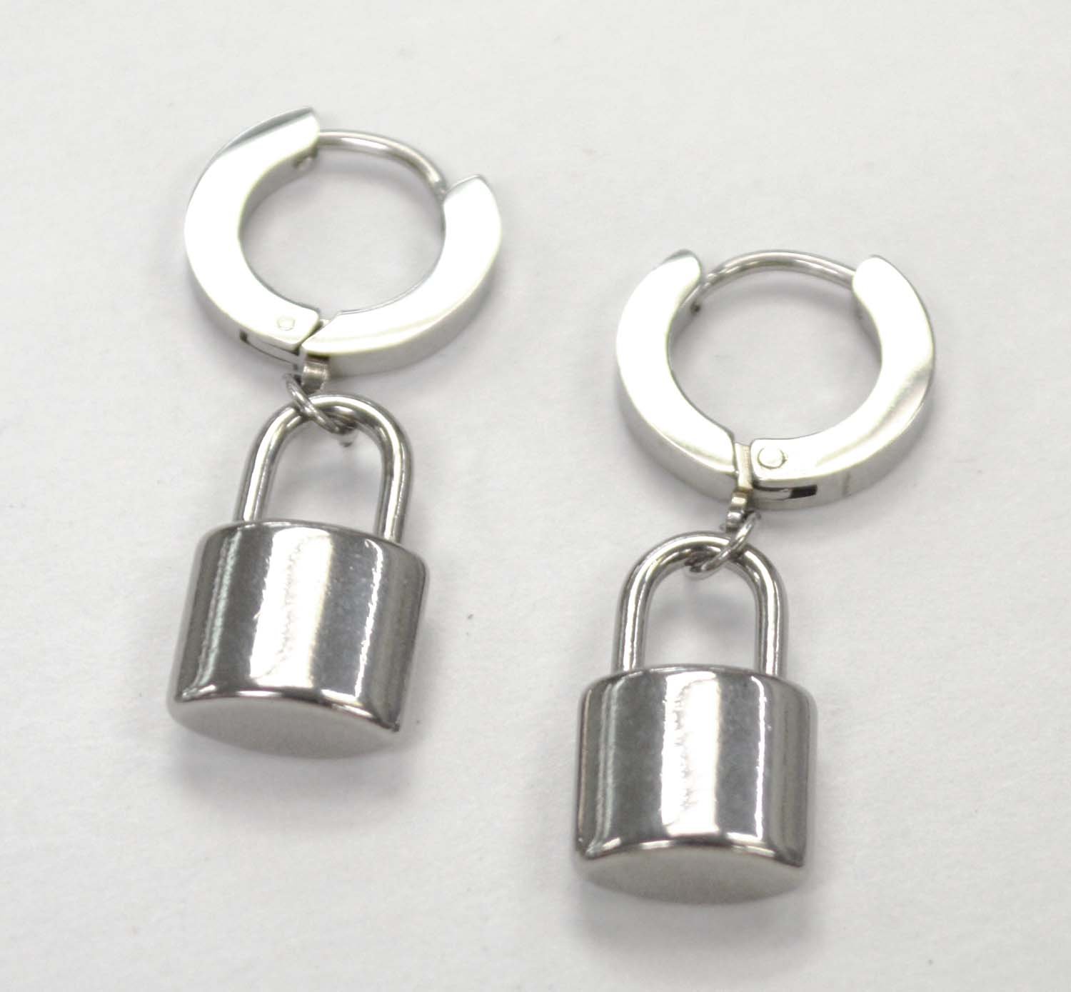 Padlock Stainless Steel Huggies Earrings 83-773S
