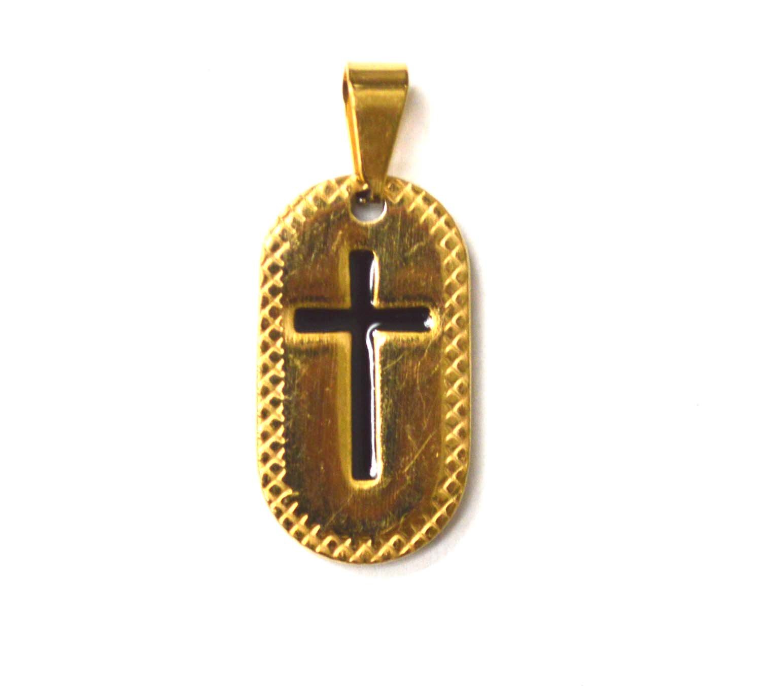 Cross Dog Tag Gold IP Plated Pendant 86-2518G