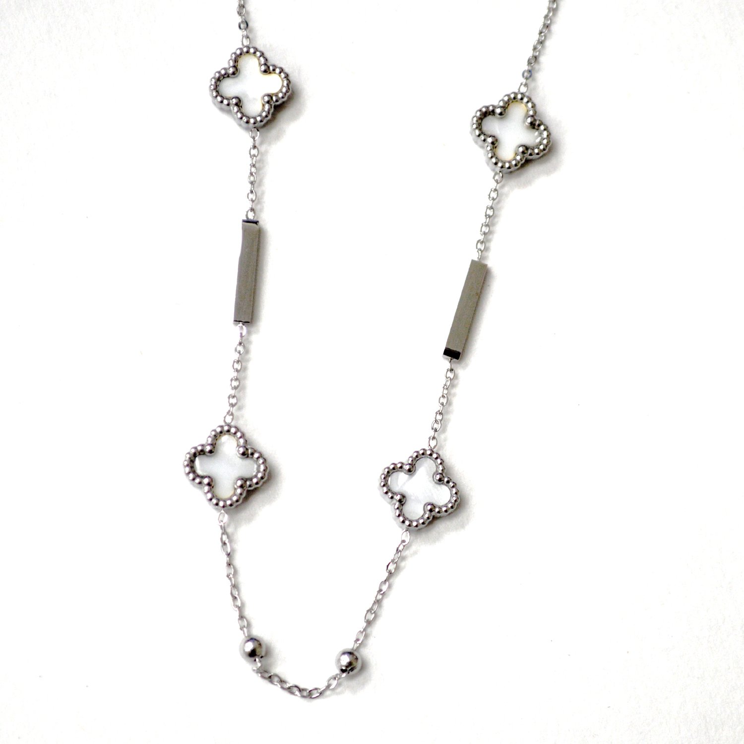 Clover Designer's Inspired Stainless Steel Necklace 85-310-MOP