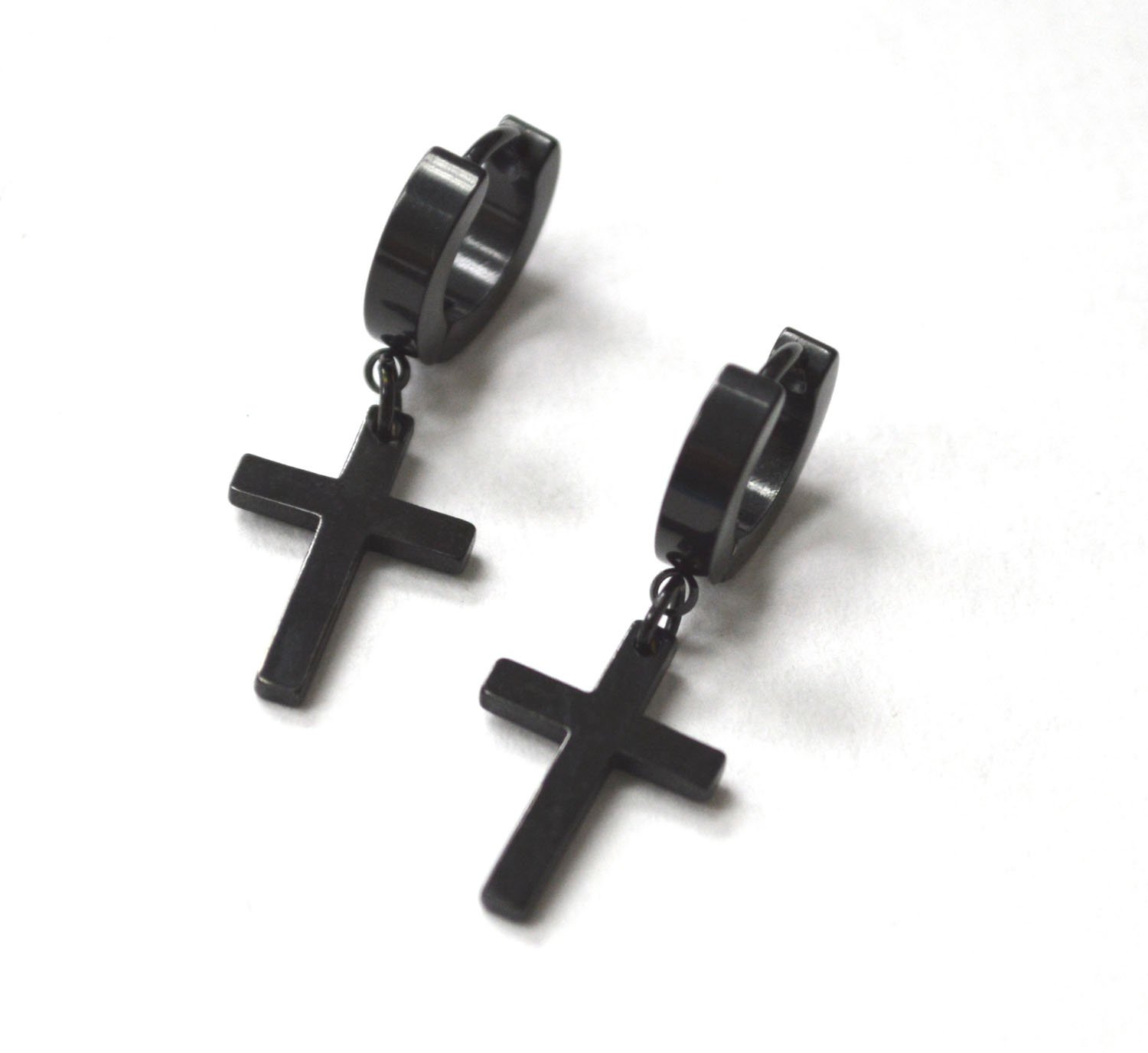 Dangling Cross Black Plated Huggies 83-787B