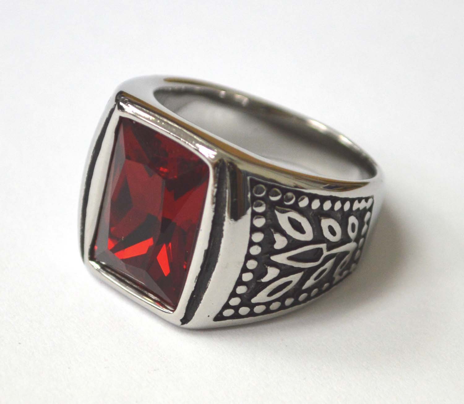 Red Stone Stainless Steel Ring 81-1501-Red