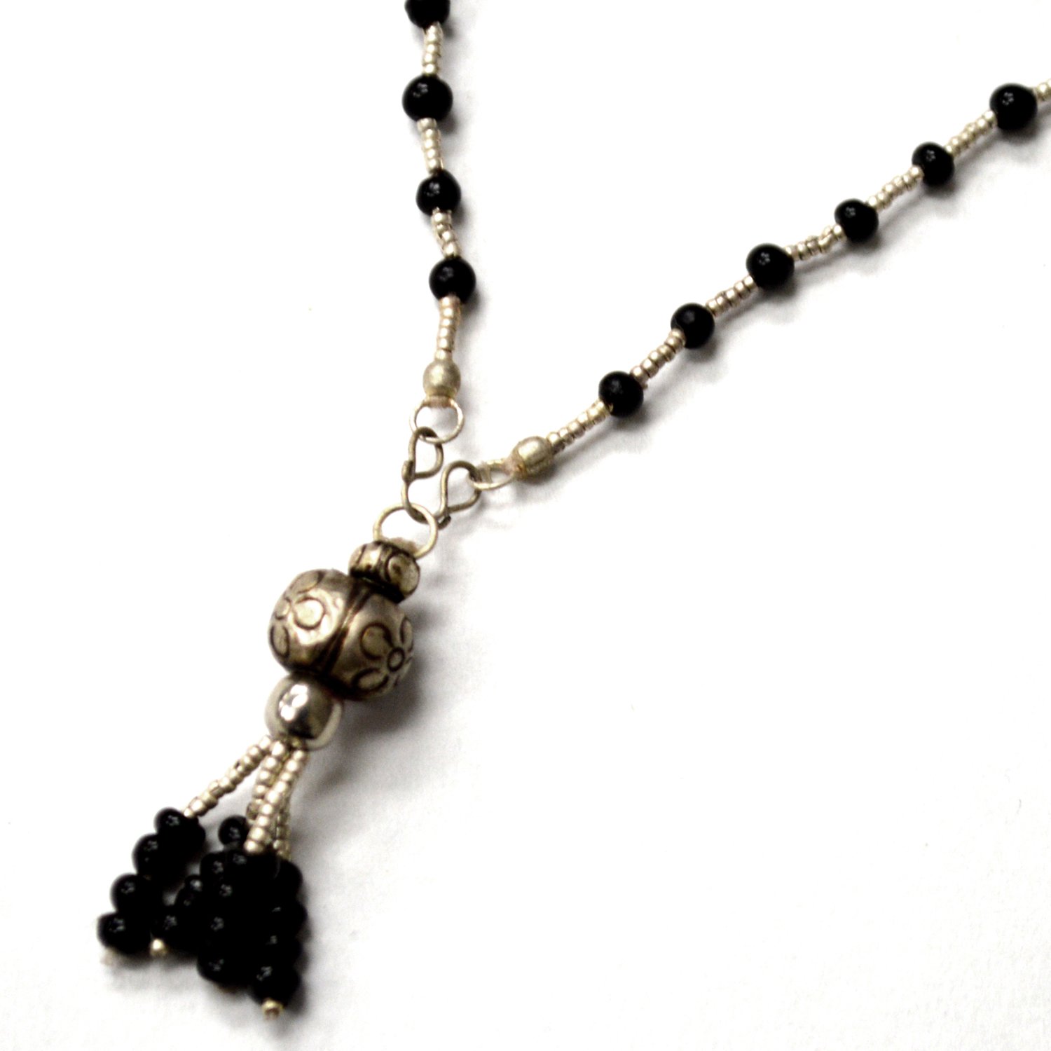 Black Beaded Sterling Silver Necklace 55-1036