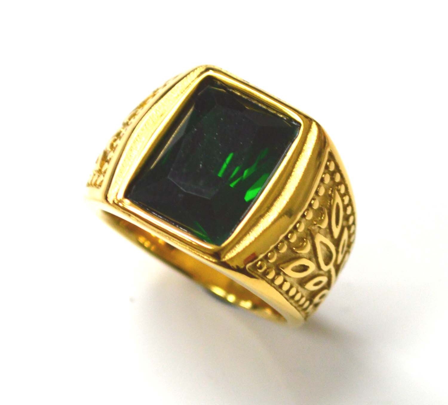 Green Stone Gold Plated Ring 81-1501G-Green