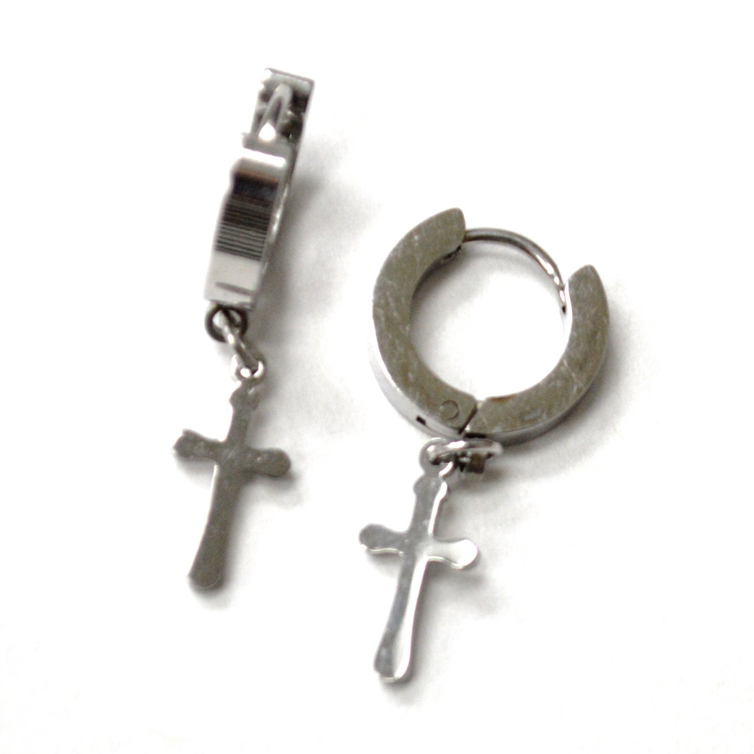 Cross Dangling Stainless Steel Huggies 83-950S-1