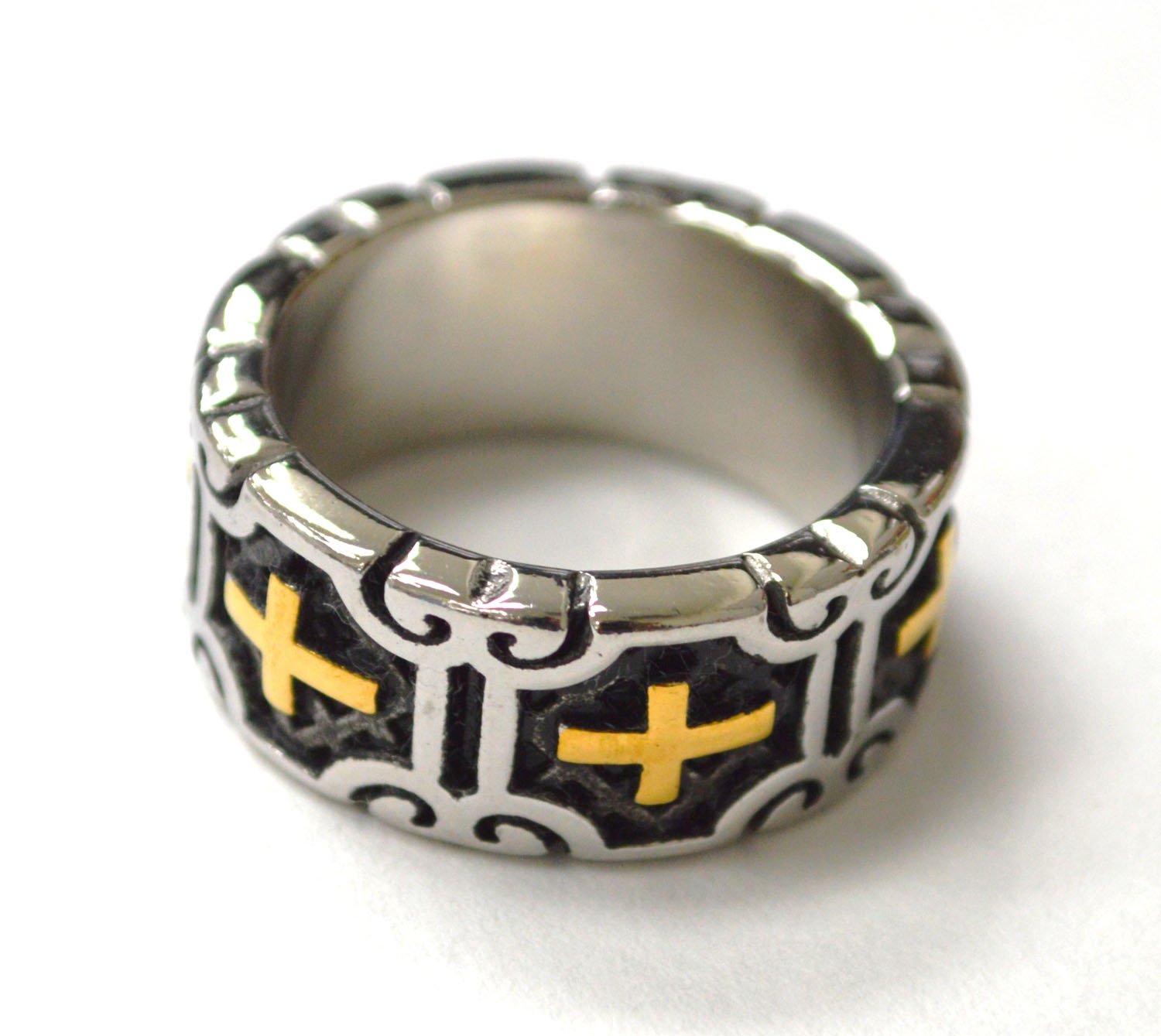 Cross Band 2 Tone Gold Ring 81-1122-2T