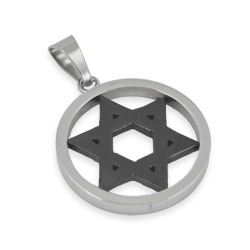 Two Tone Black Plate Star of David Pendant 86-1121B