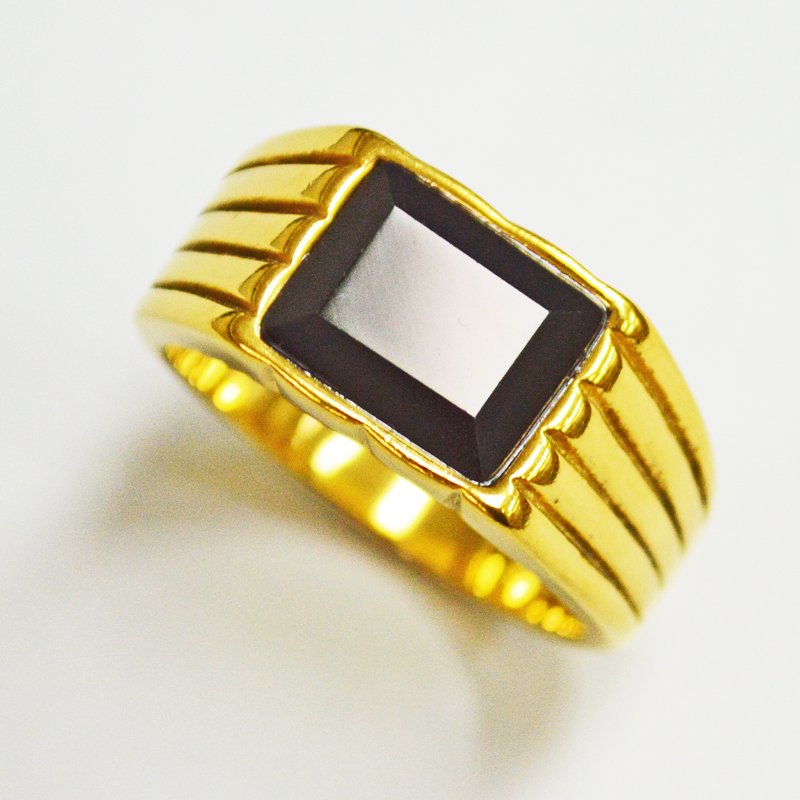 Black Stone Gold IP Plated Ring 81-1237G-Blk
