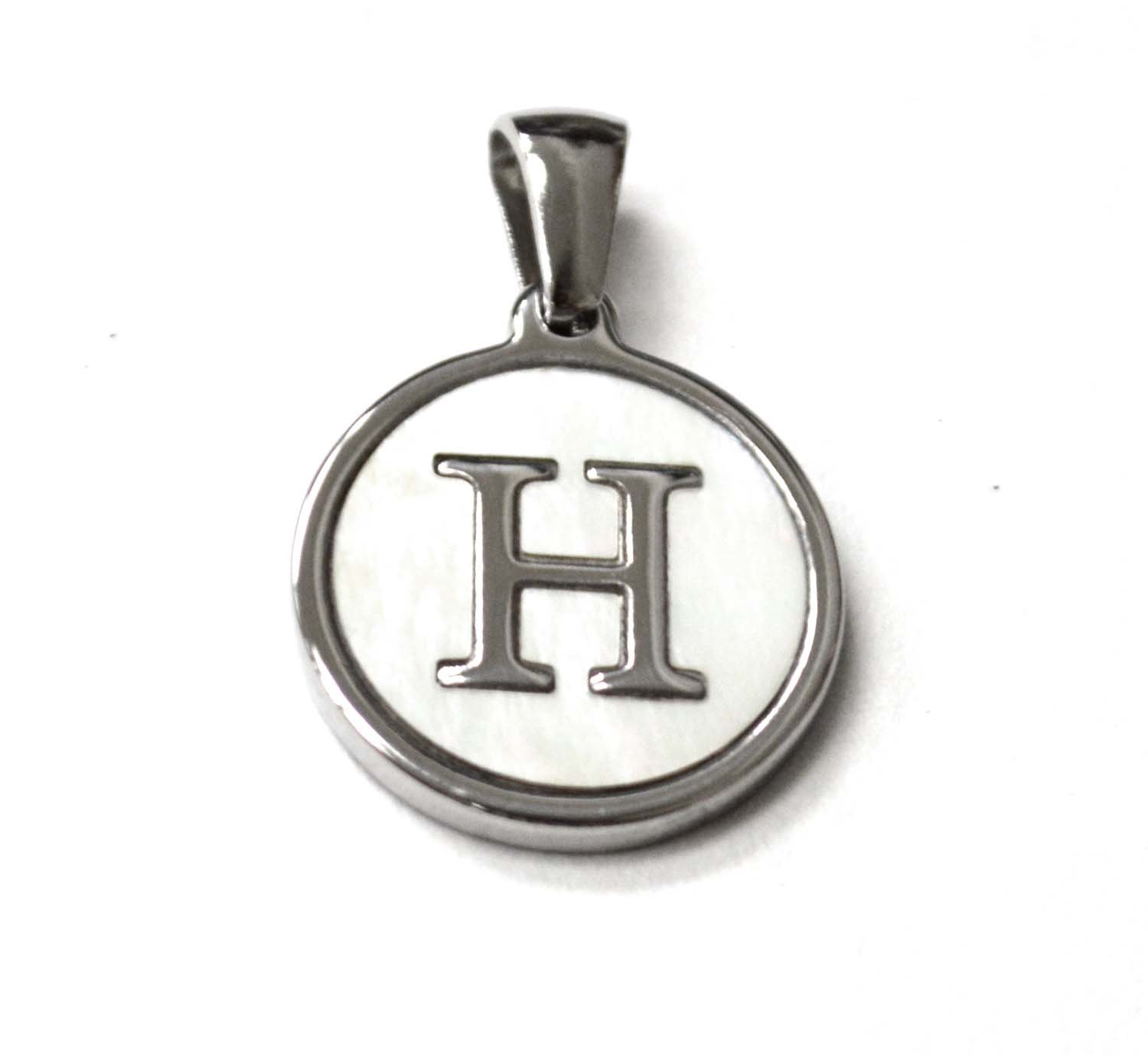 H Initial Stainless Steel in Mother of Pearl Pendant 86-2479S-H
