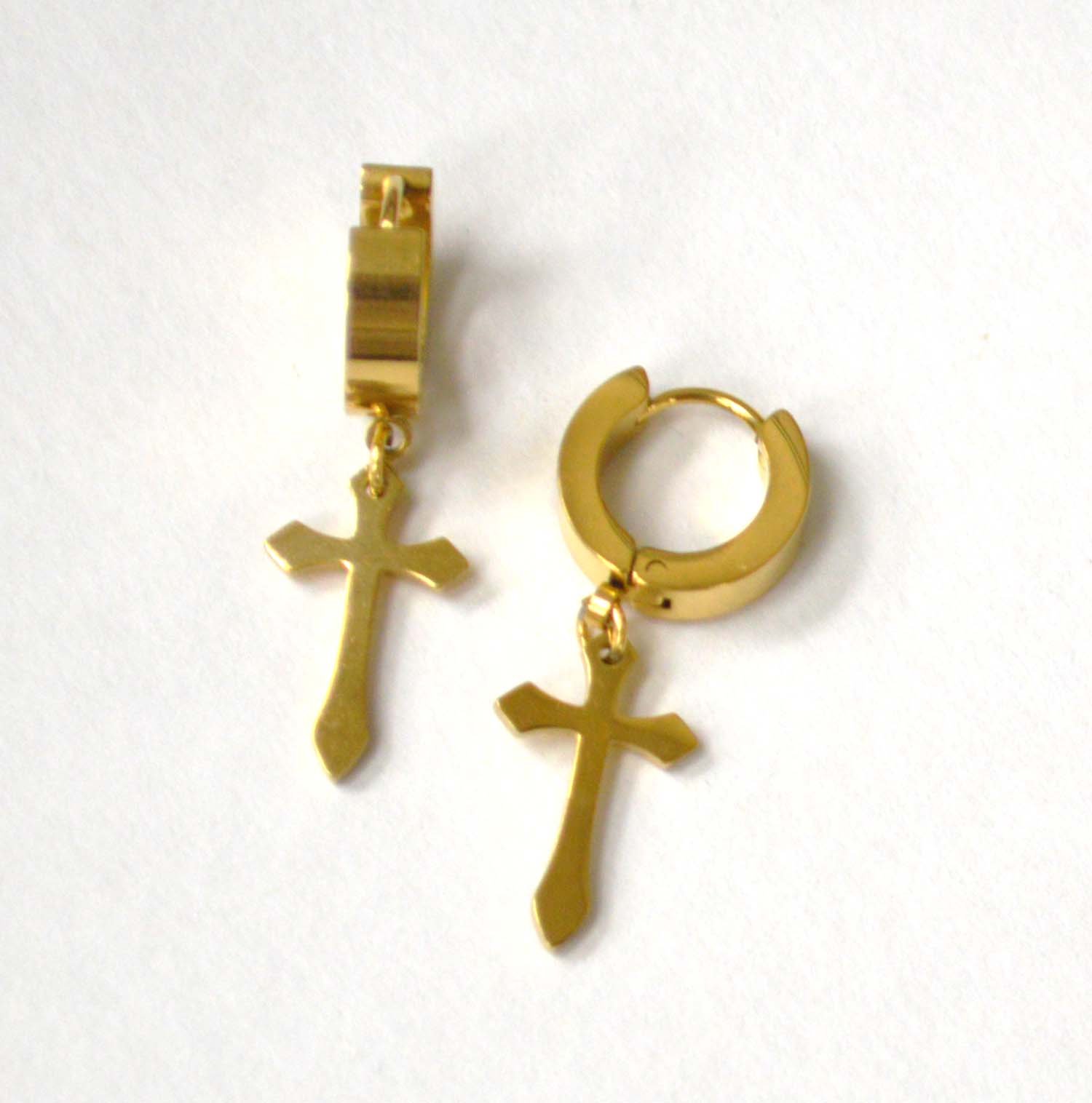 Dangling Cross Huggies Gold Plated 83-626G-2