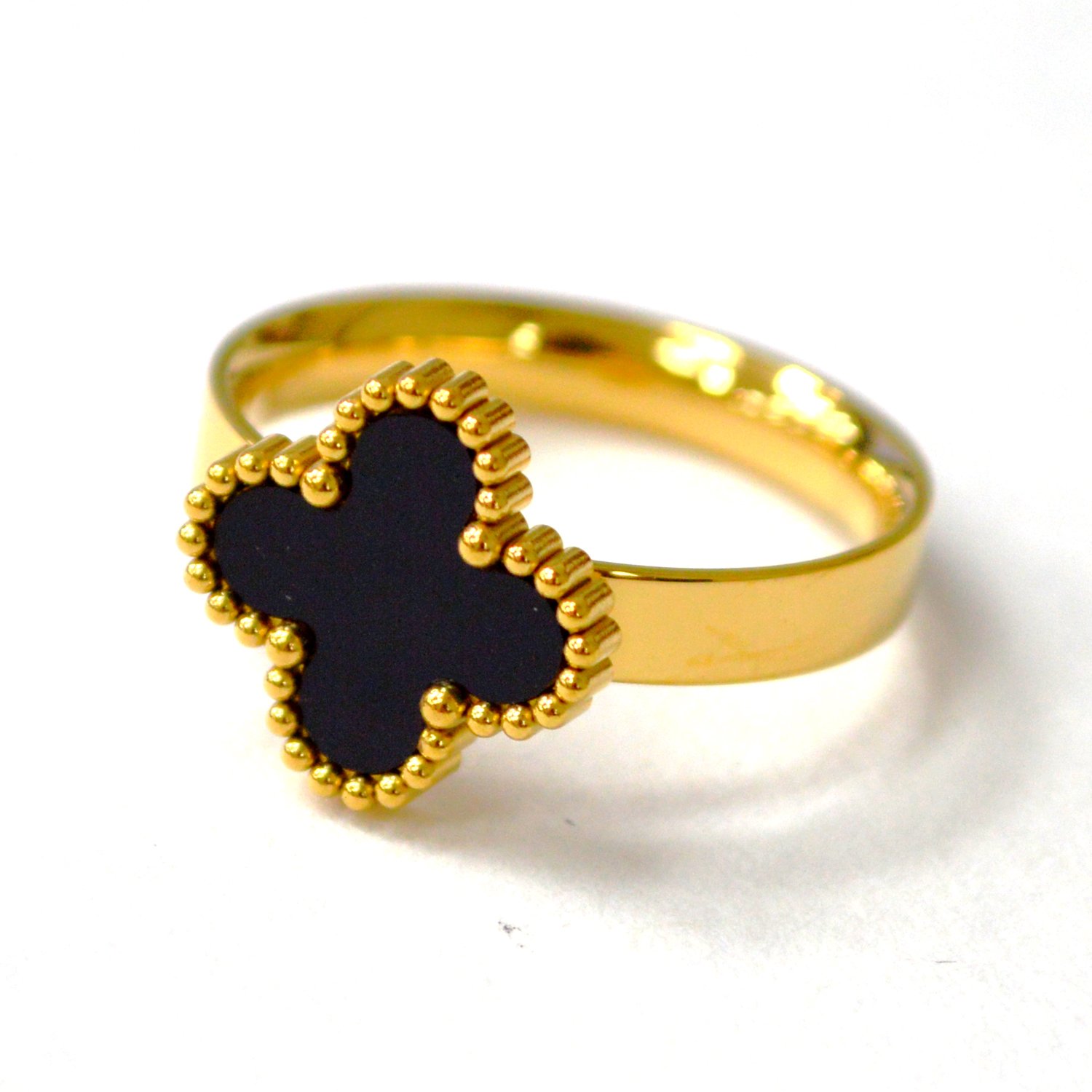 Clover Gold IP Plated Ring 81-1755G-Black