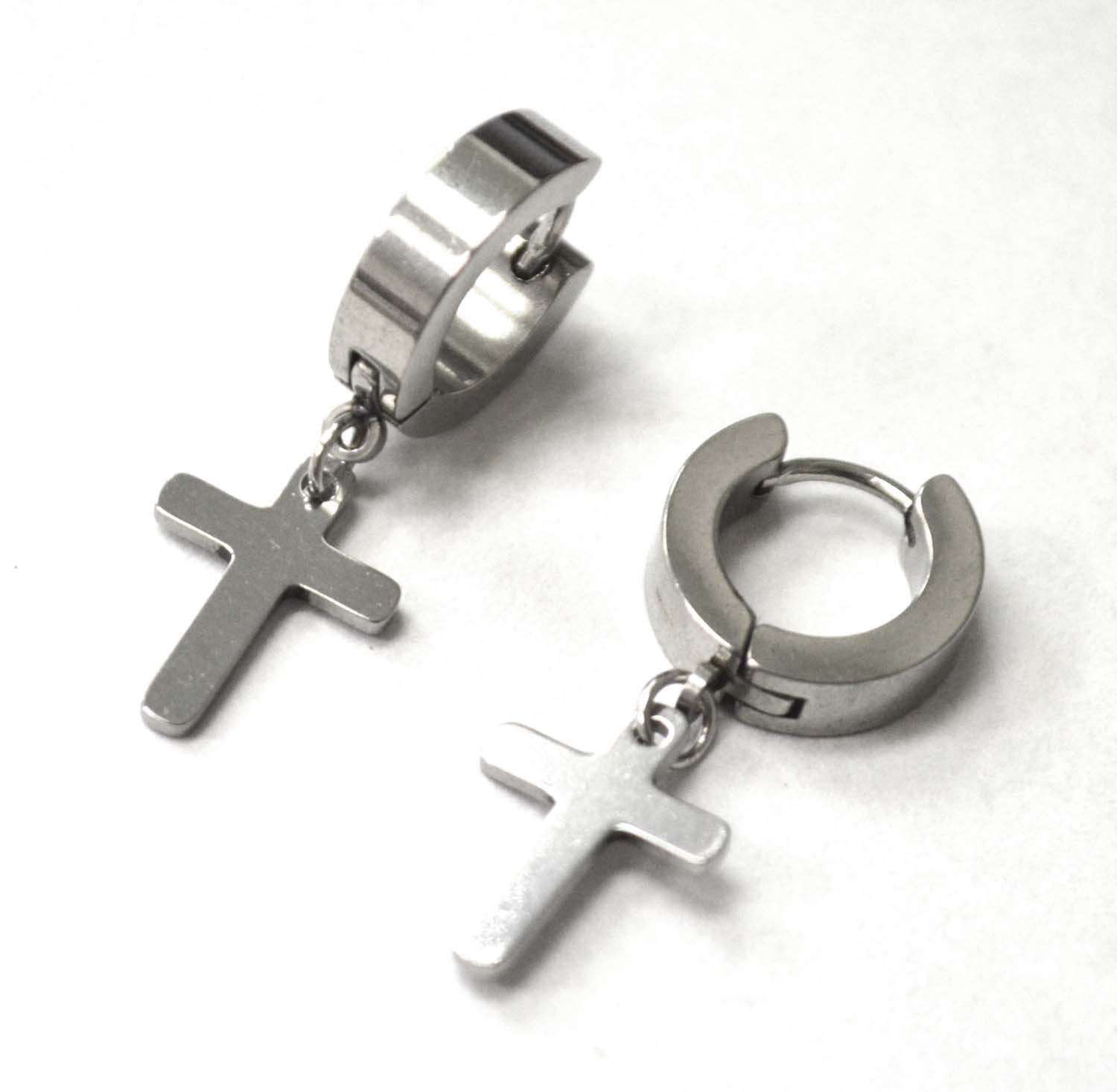 Dangling Cross Huggies Stainless Steel 83-626S-11