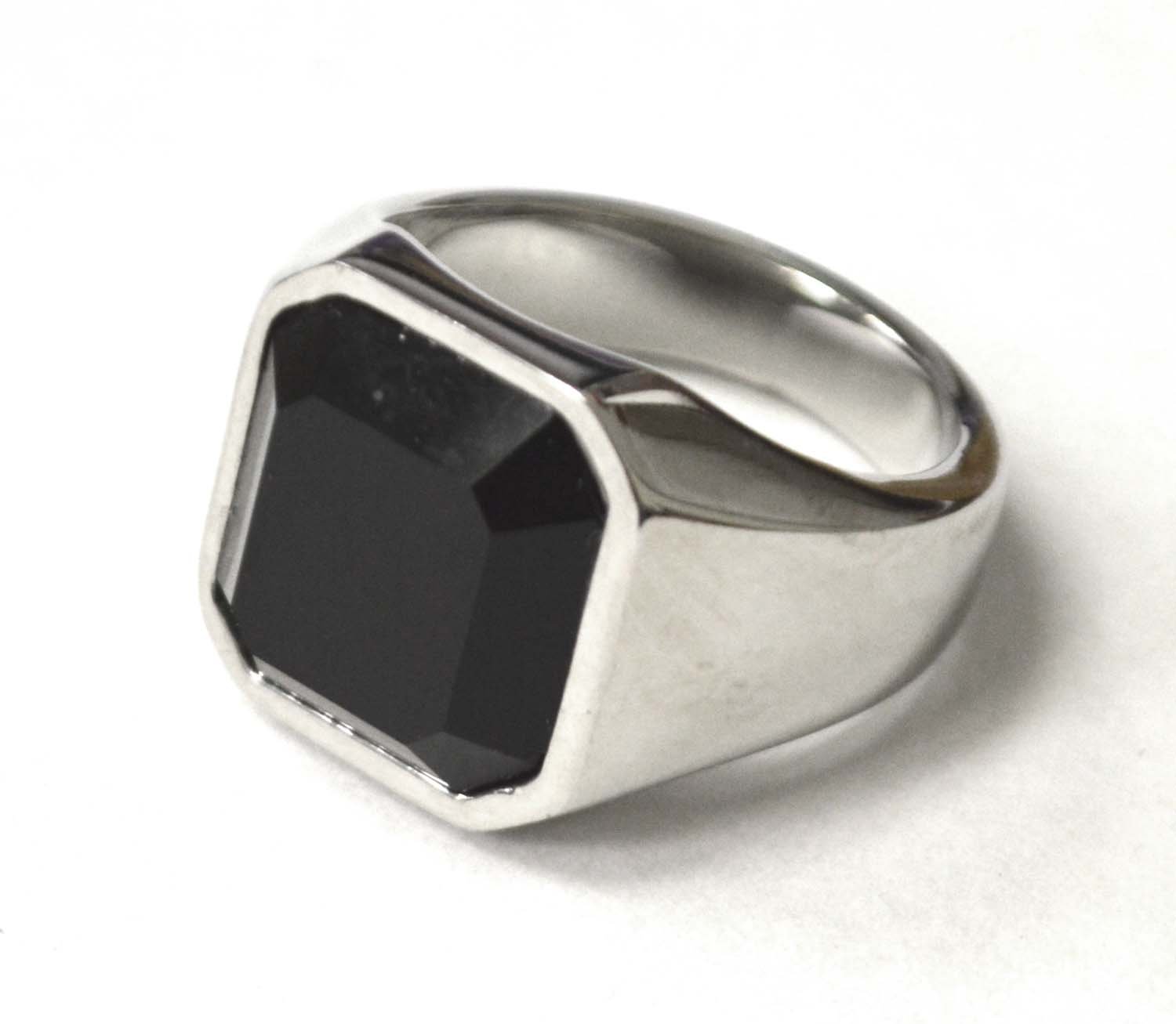 Black Stone Stainless Steel Ring 81-1472S-Blk