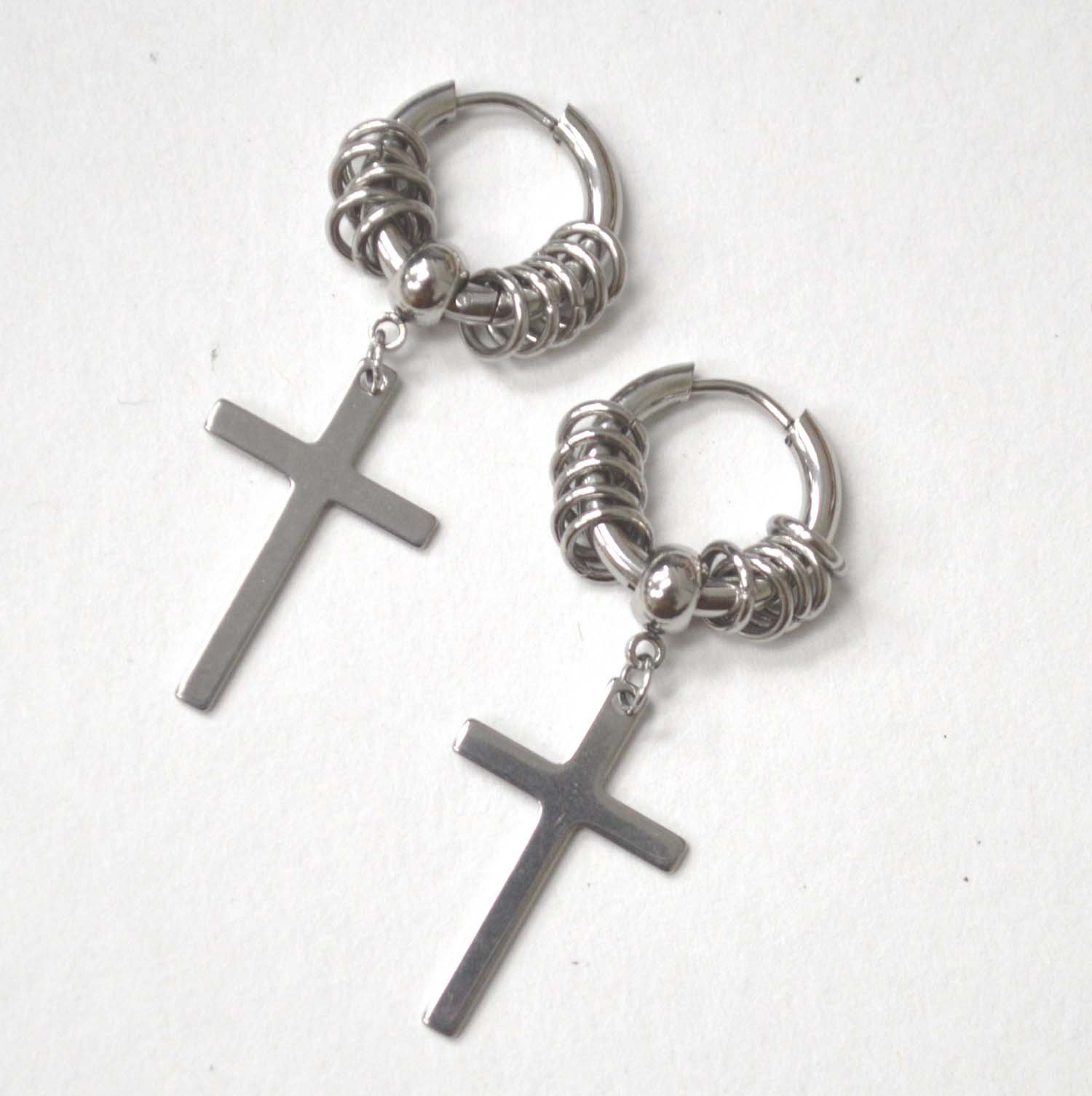 Dangling Cross Stainless Steel Hoops Earrings 83-887S