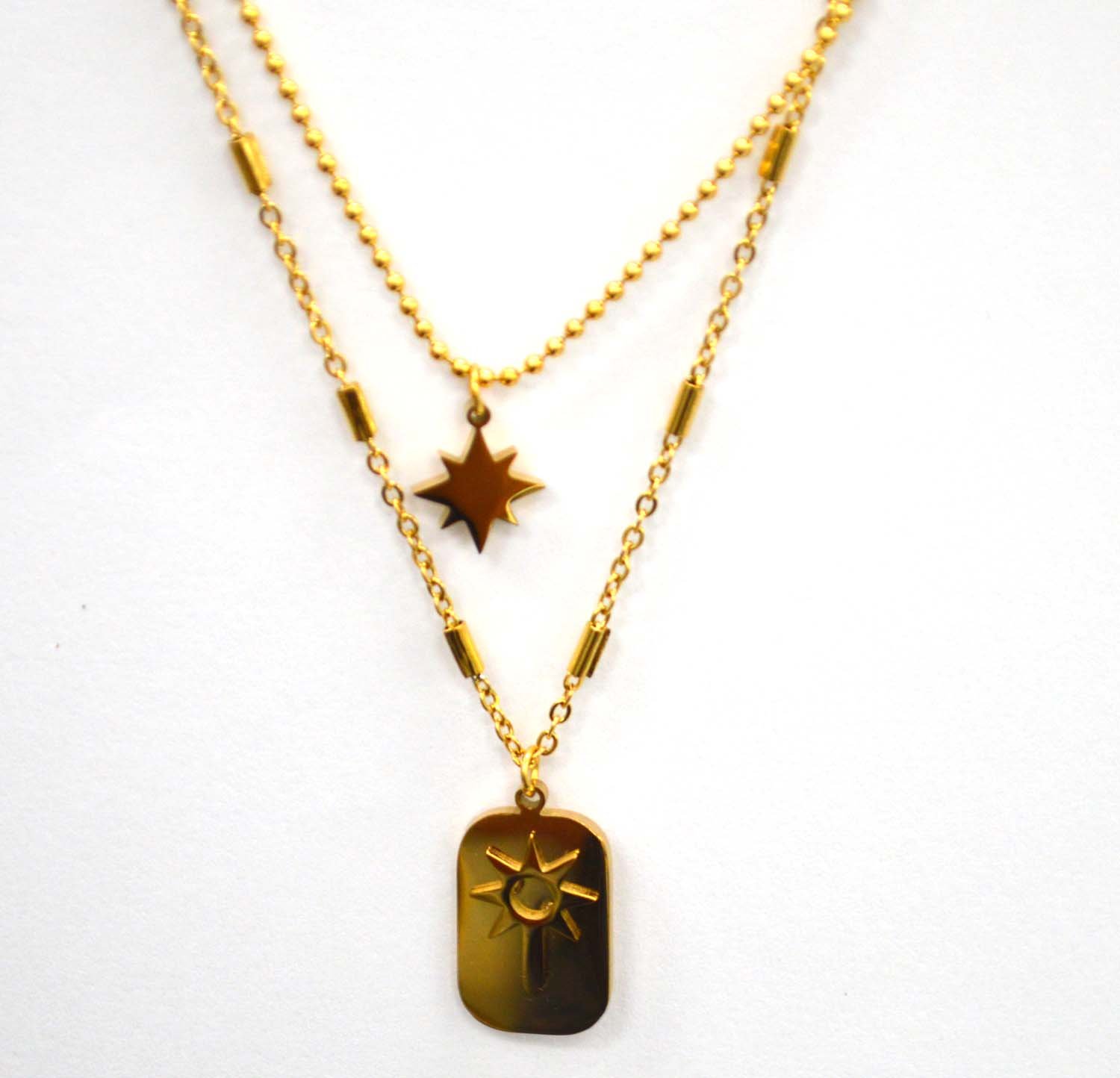 2 Layer Gold IP Plated Necklace 85-261