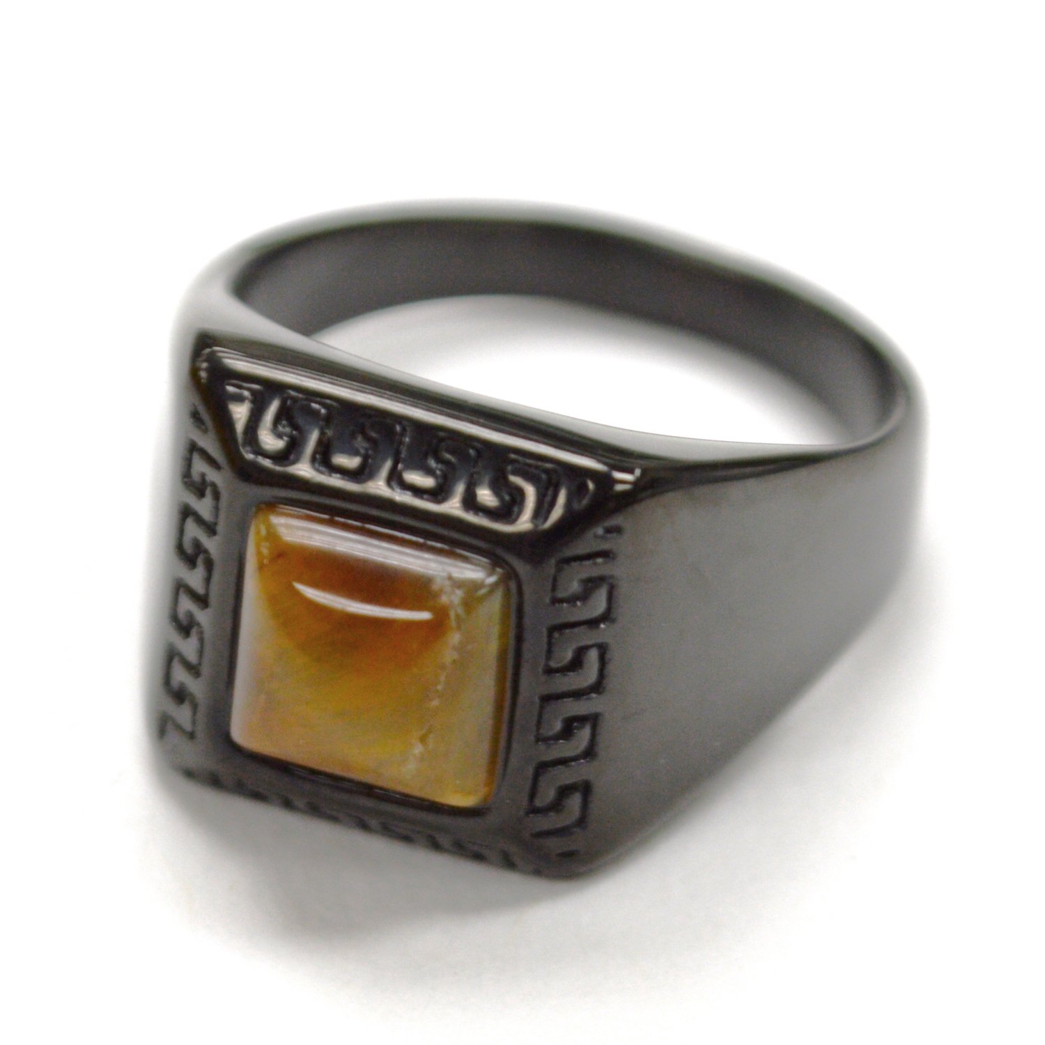Tiger Eye Stone Black Plated Ring 81-1689B-TE