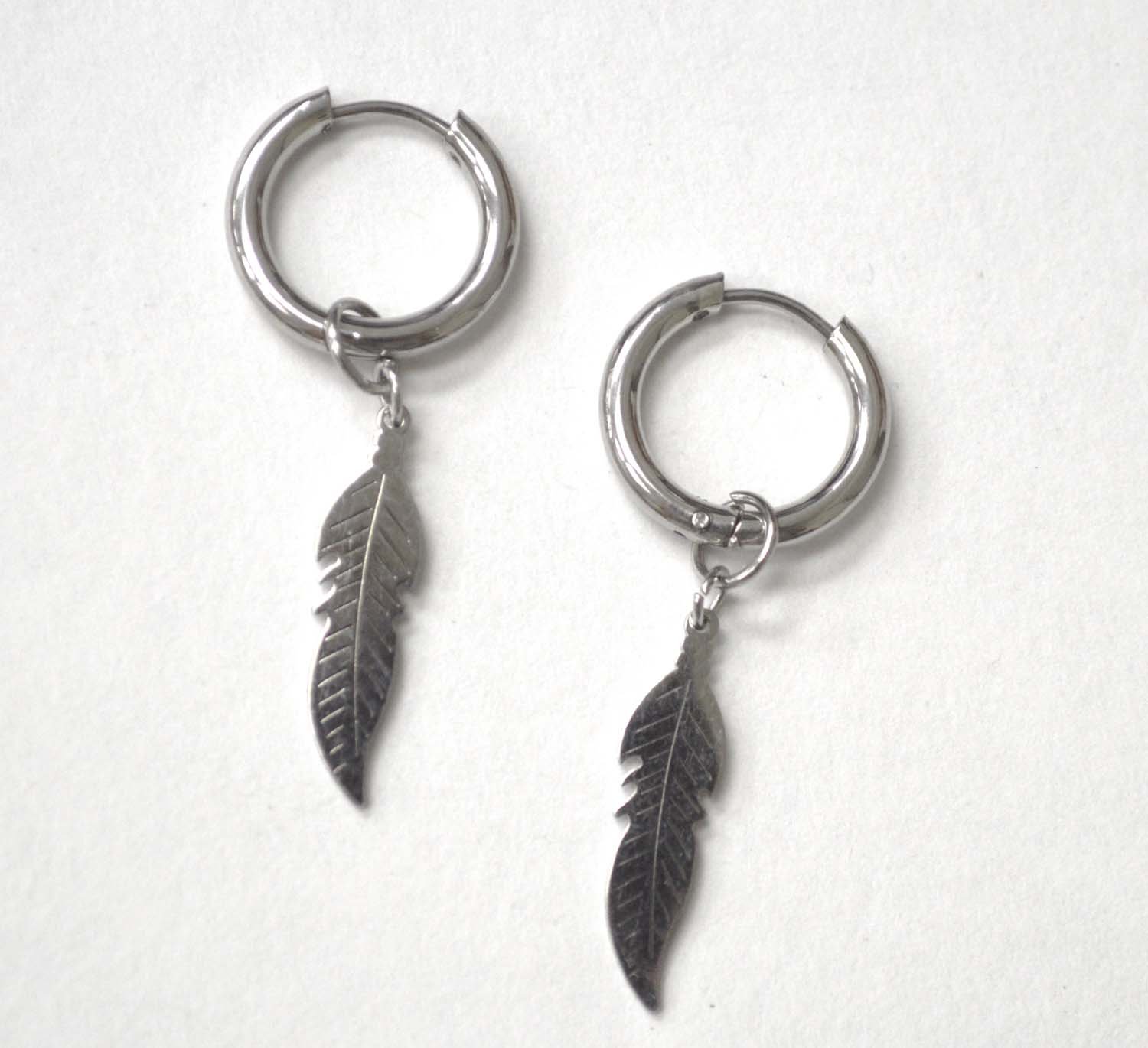 Hoops Earring with Feather Stainless Steel 83-844