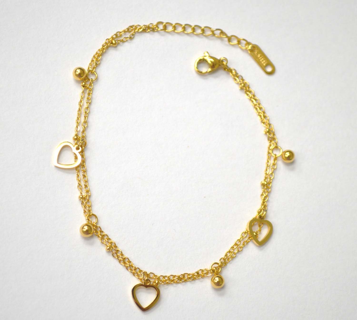 Open Heart Bead Gold IP Plated Anklet 82-209G