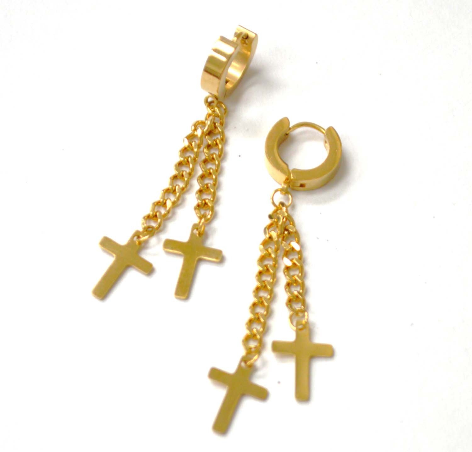 Cross Dangling Gold Plated Earrings 83-886G