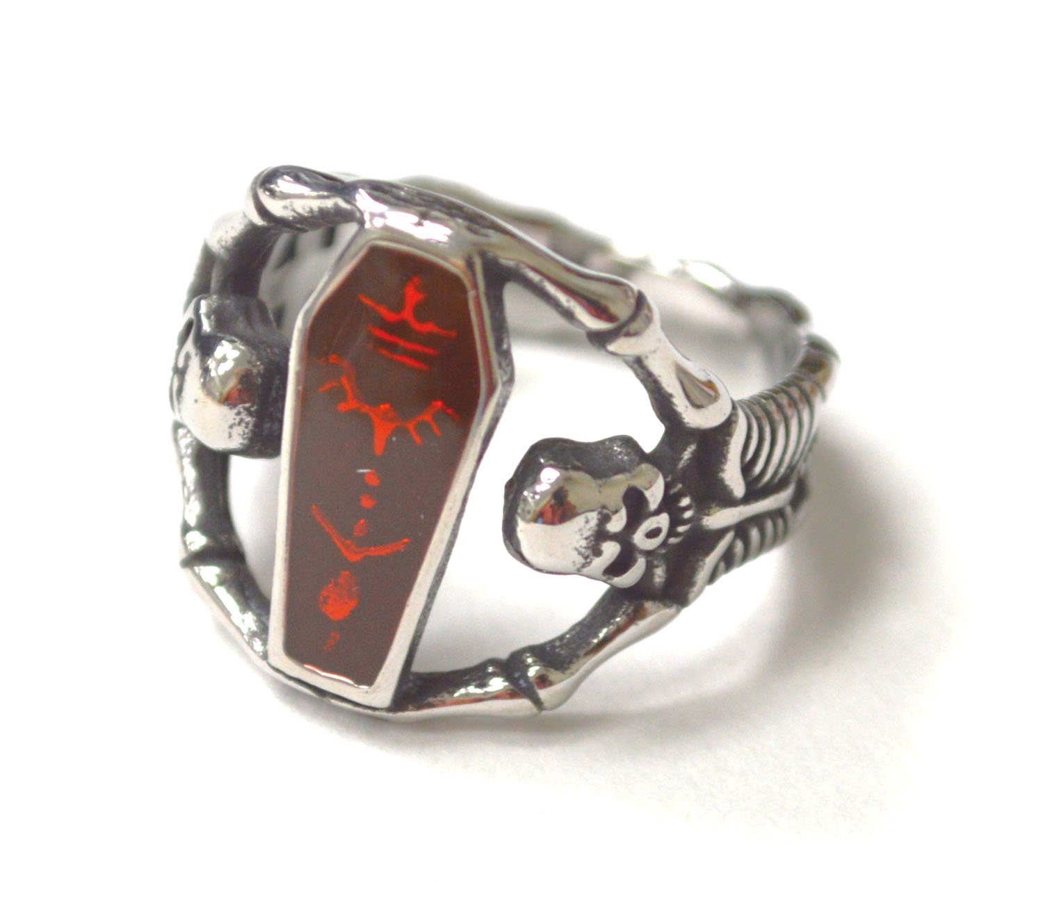 Skull with Casket Stainless Steel Ring 81-1627