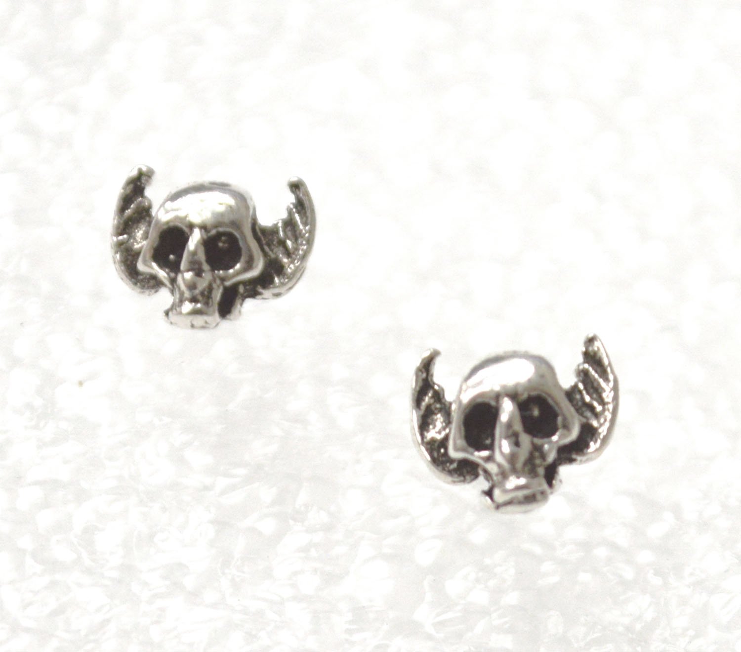 Skull Head with Wing Stud Sterling Silver 53-5294