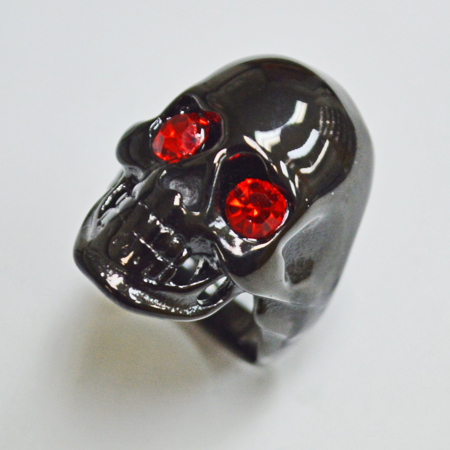 Skull Black Plated with Red Eye Ring Steel 81-504B-Red