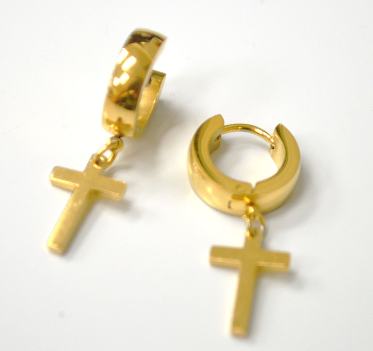 Dangling Cross Gold Plated  Huggies Earrings 83-614G