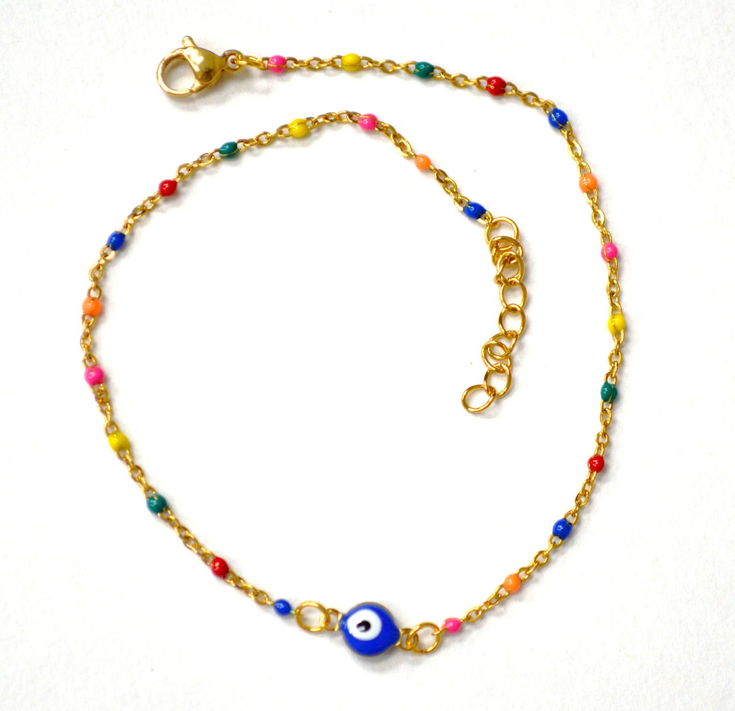 Beaded Eye Gold IP Plated Anklet 82-223G Multi (5/pkg)