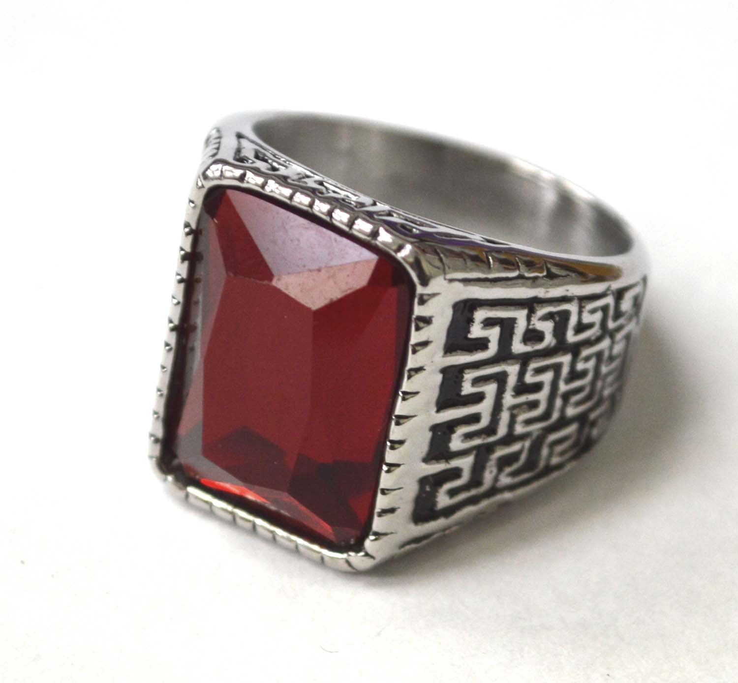 Red Stone Stainless Steel Ring 81-1186S-Red