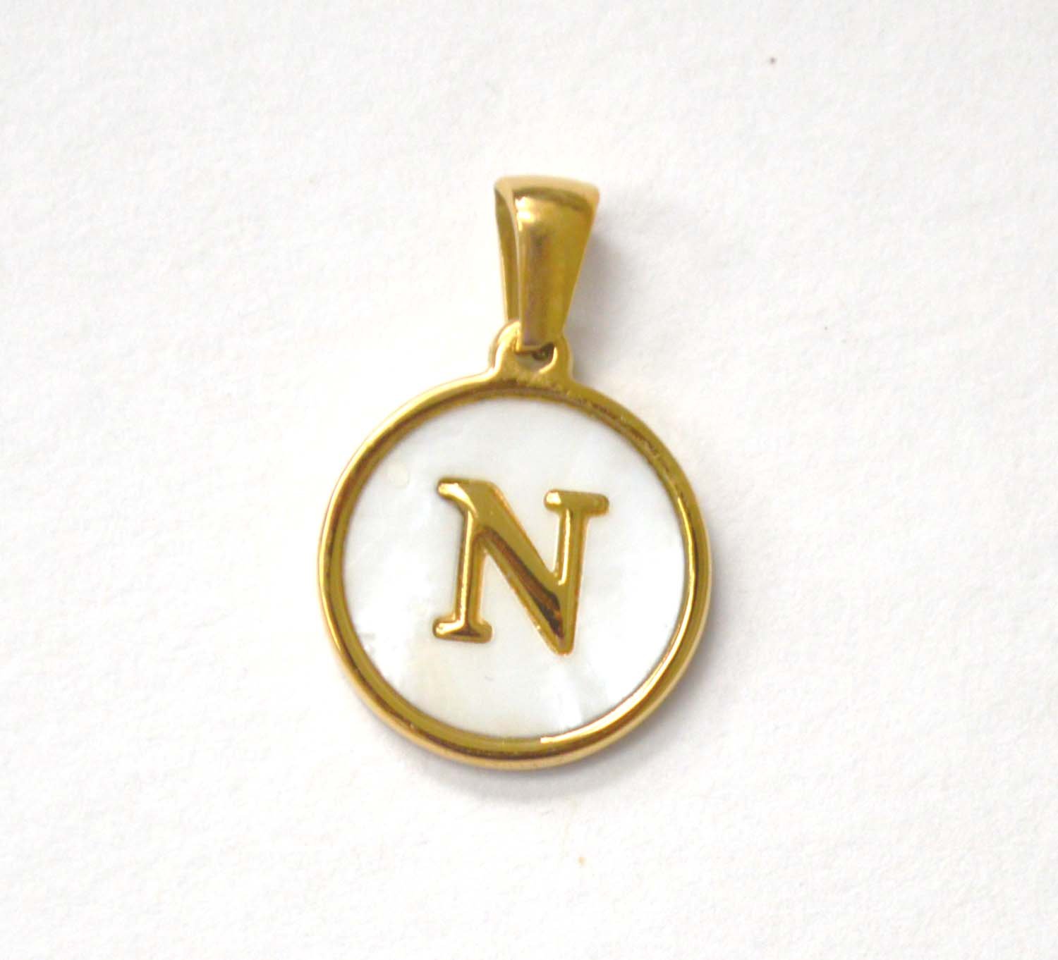 N Initial Gold IP Plated in Mother of Pearl Pendant 86-2479-N