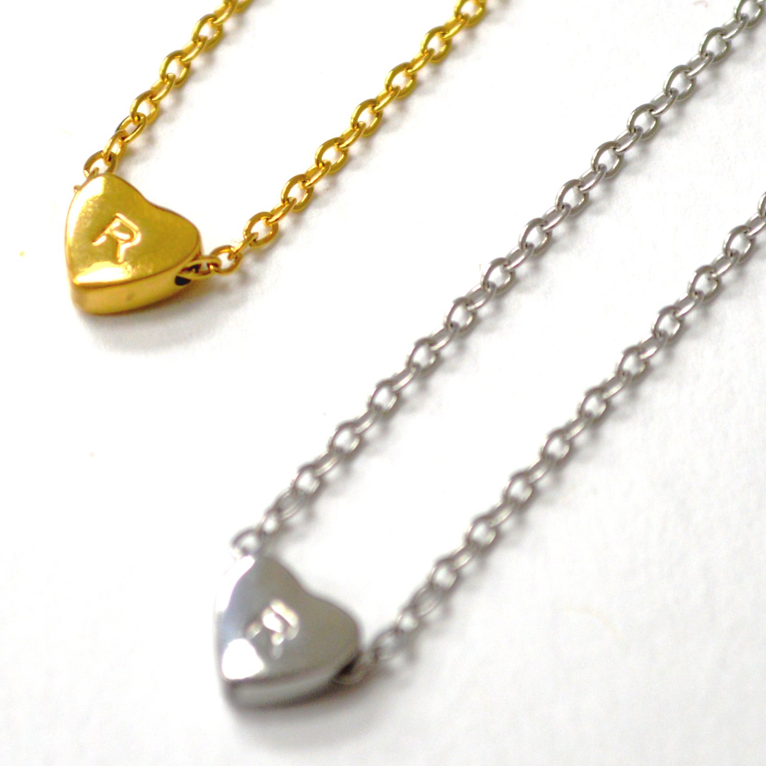 R Heart Initial Stainless Steel Necklace 85-1028-R