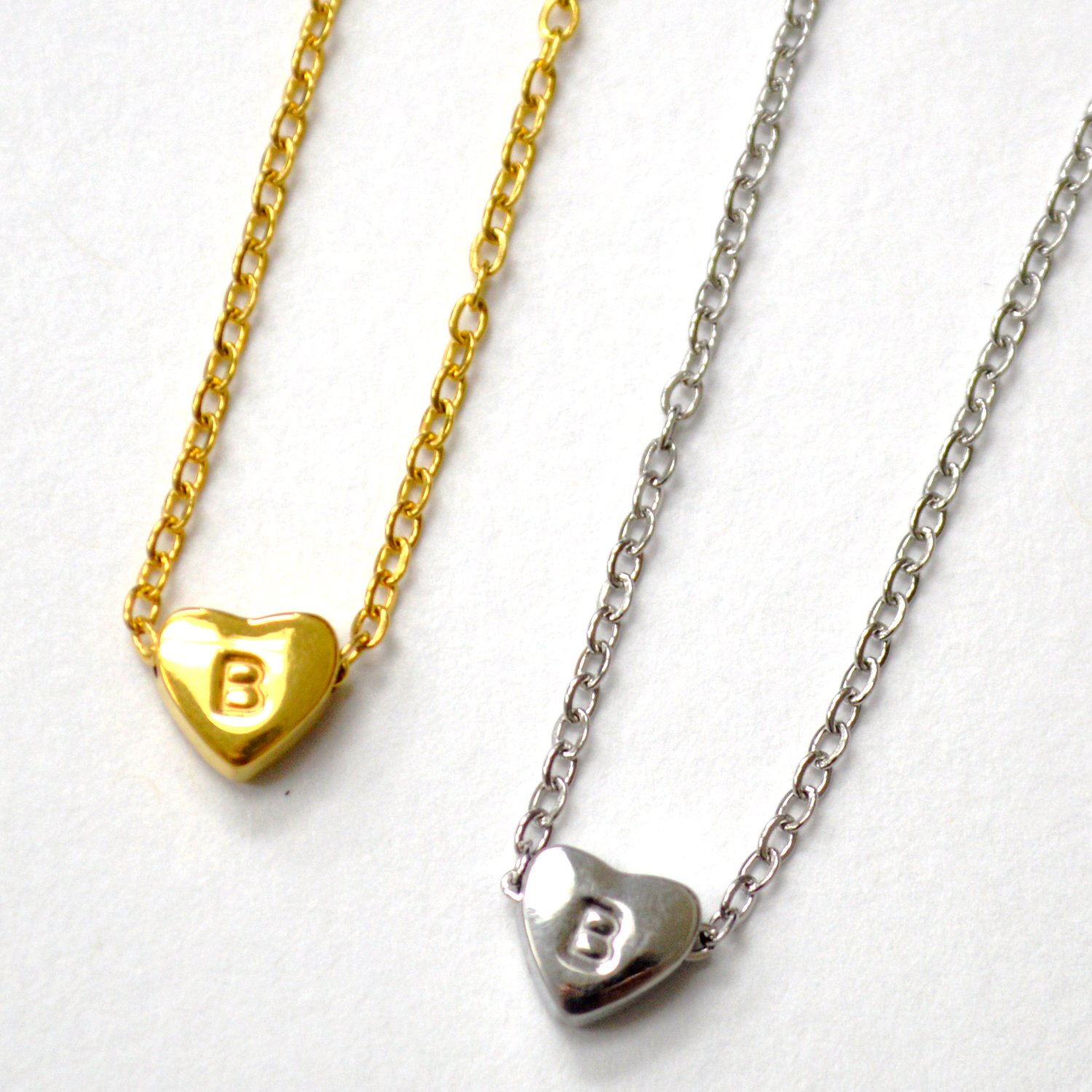 B Heart Initial Stainless Steel Necklace 85-1028-B