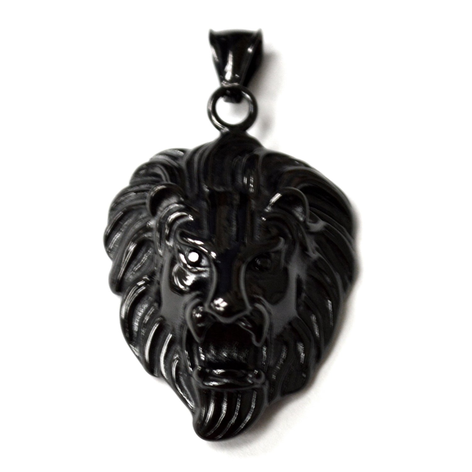 Lion Head with Stone Eye Black Plated Pendant 86-2894B