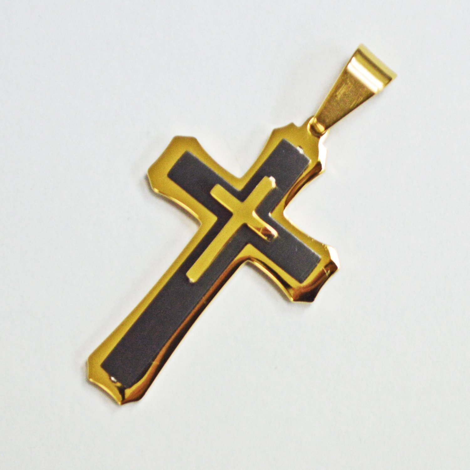 Triple Layer Cross 2 Tone Gold/Black IP Plate 86-1157-2TGB