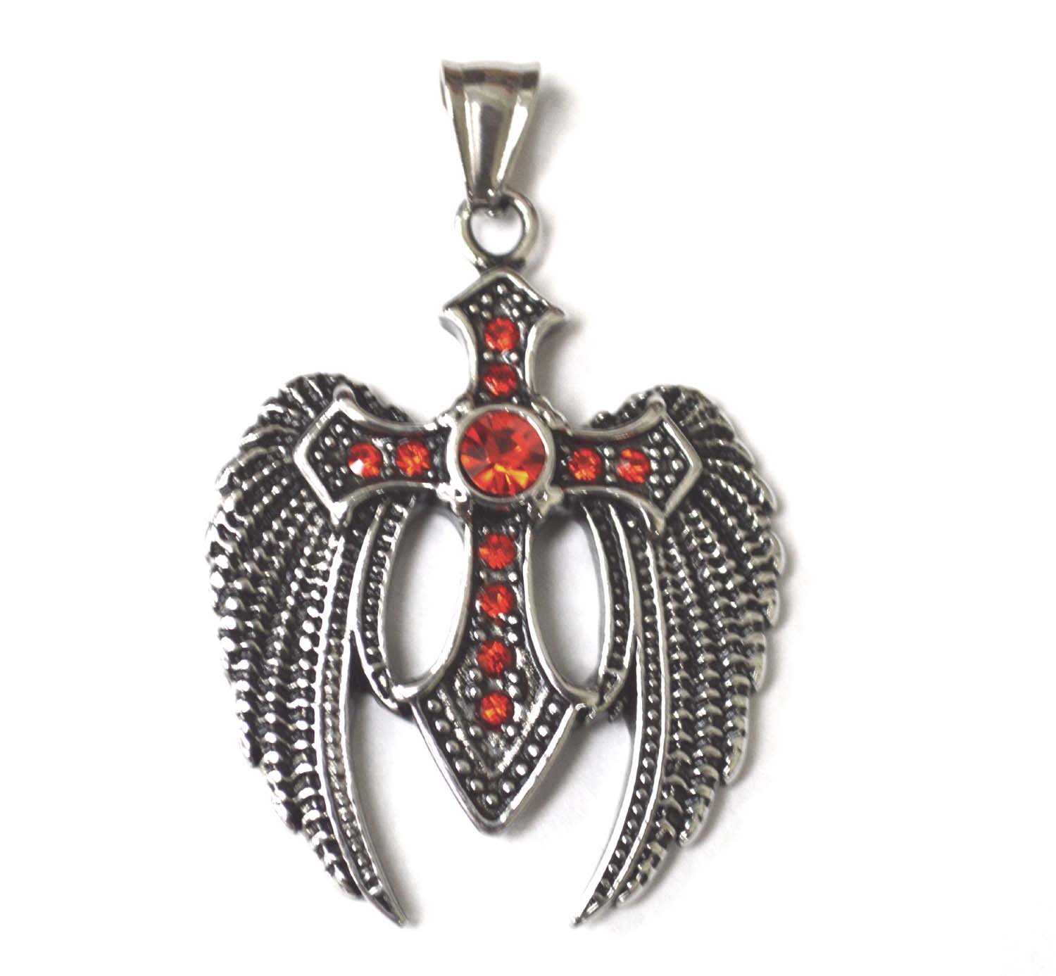 Angel Wing Cross Stainless Steel Pendant 86-1717-Red
