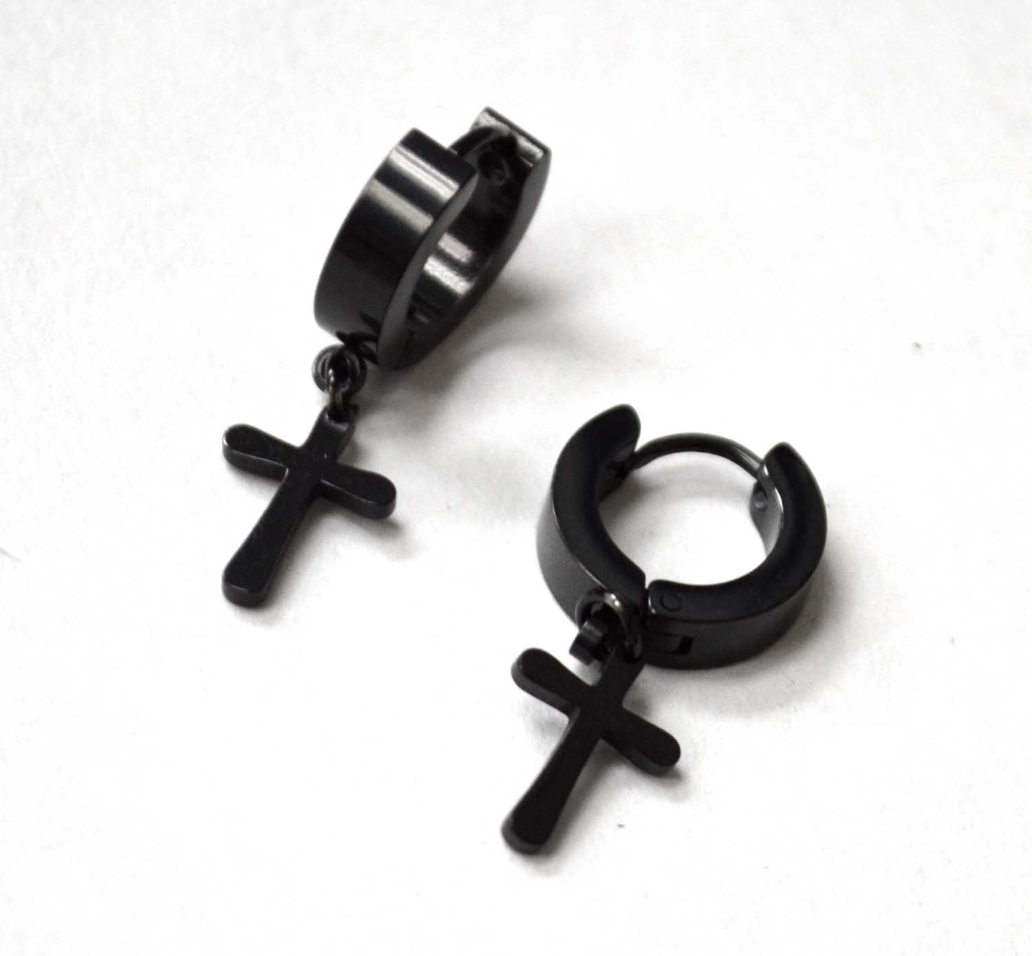 Dangling Cross Black Plated Earrings 83-626B-10
