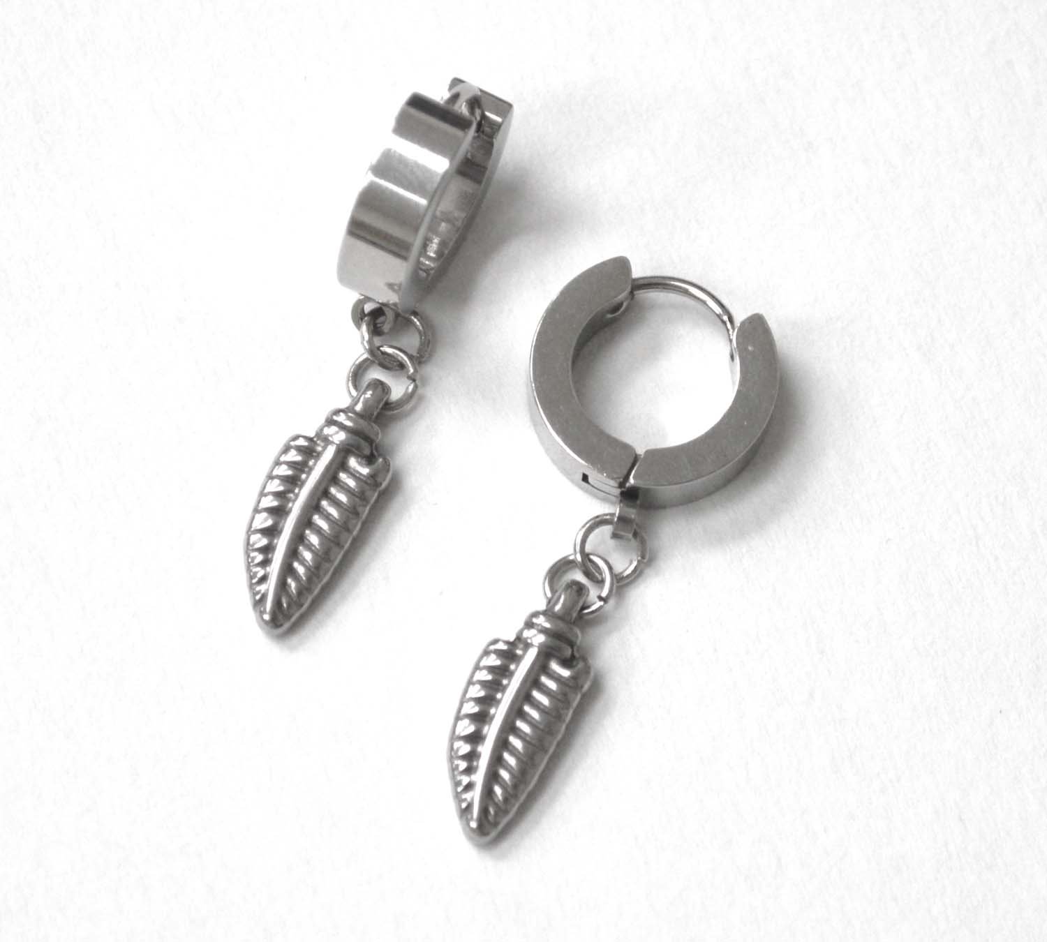 Dangling feather Stainless Steel Huggies Earring 83-865S