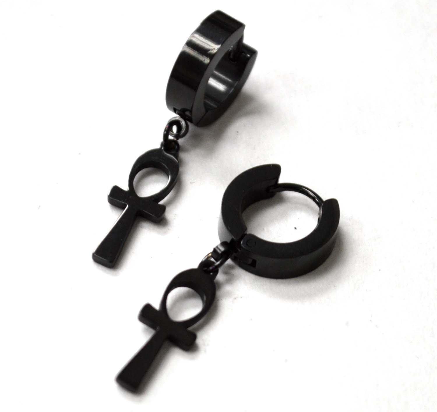 Dangling Ank Black Plated Huggies Earring 83-764B-1