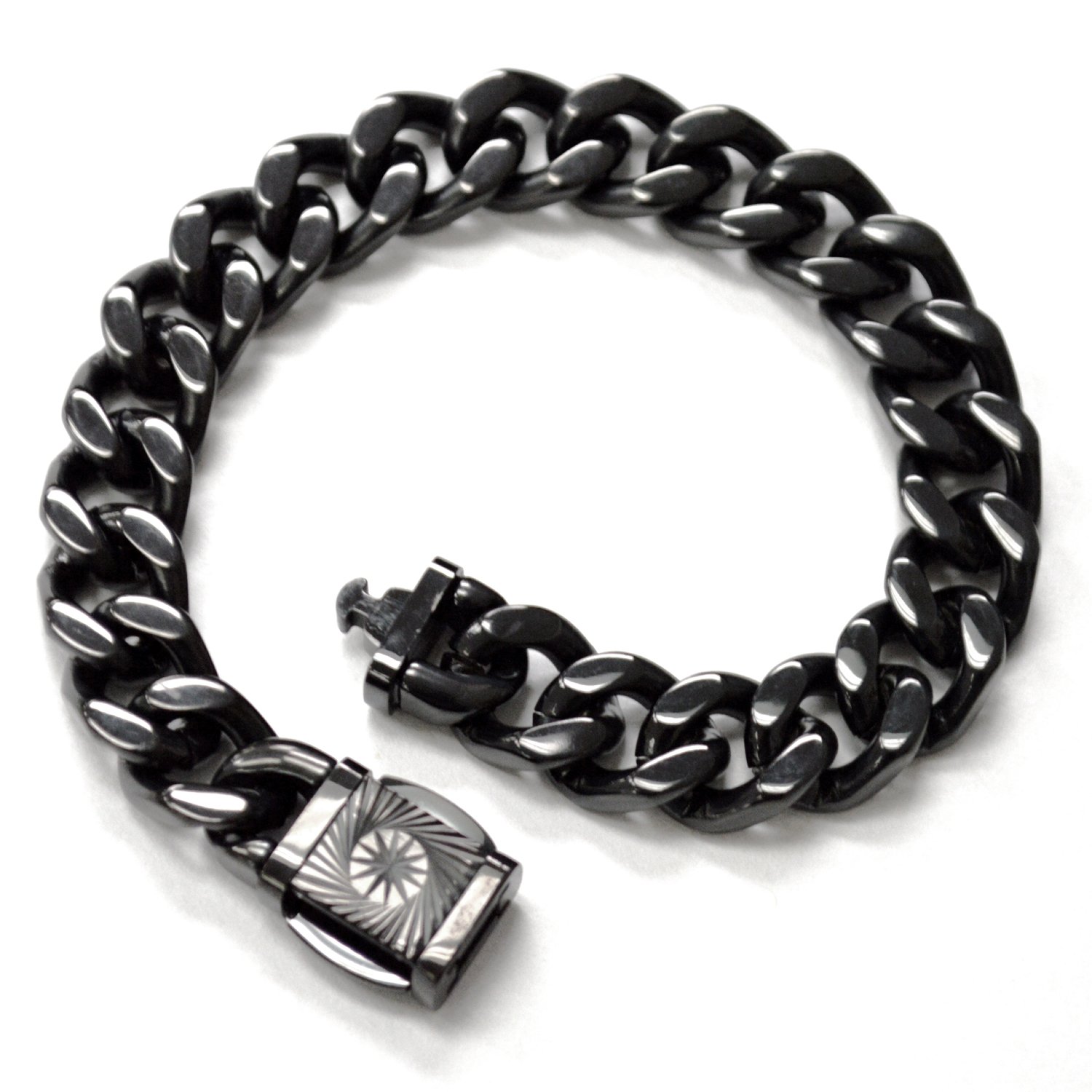 12mm Cuban Black Plated with Fancy Lock 84-1867B-12-3