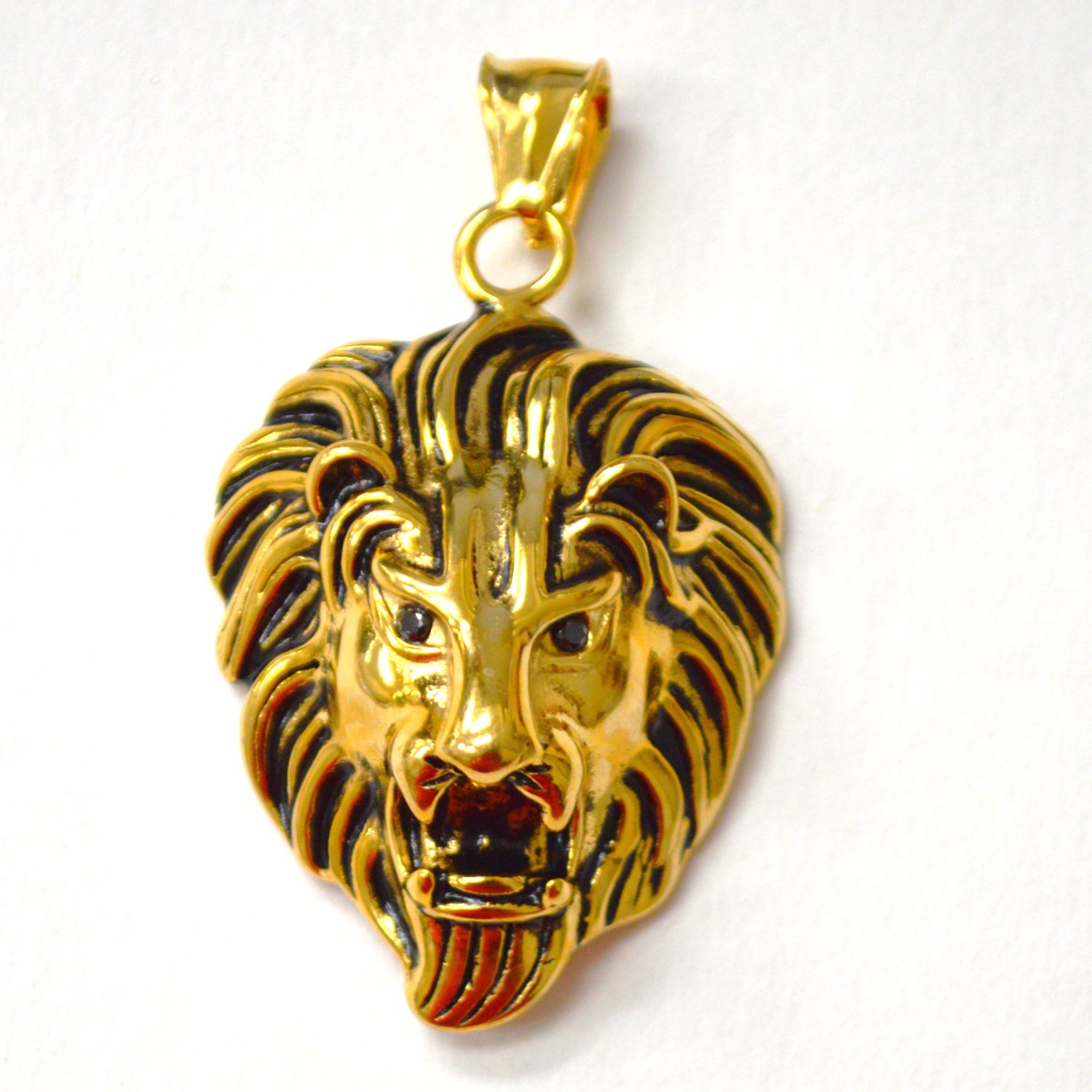 Lion Head with Stone Eye Gold Plated Pendant 86-2894G