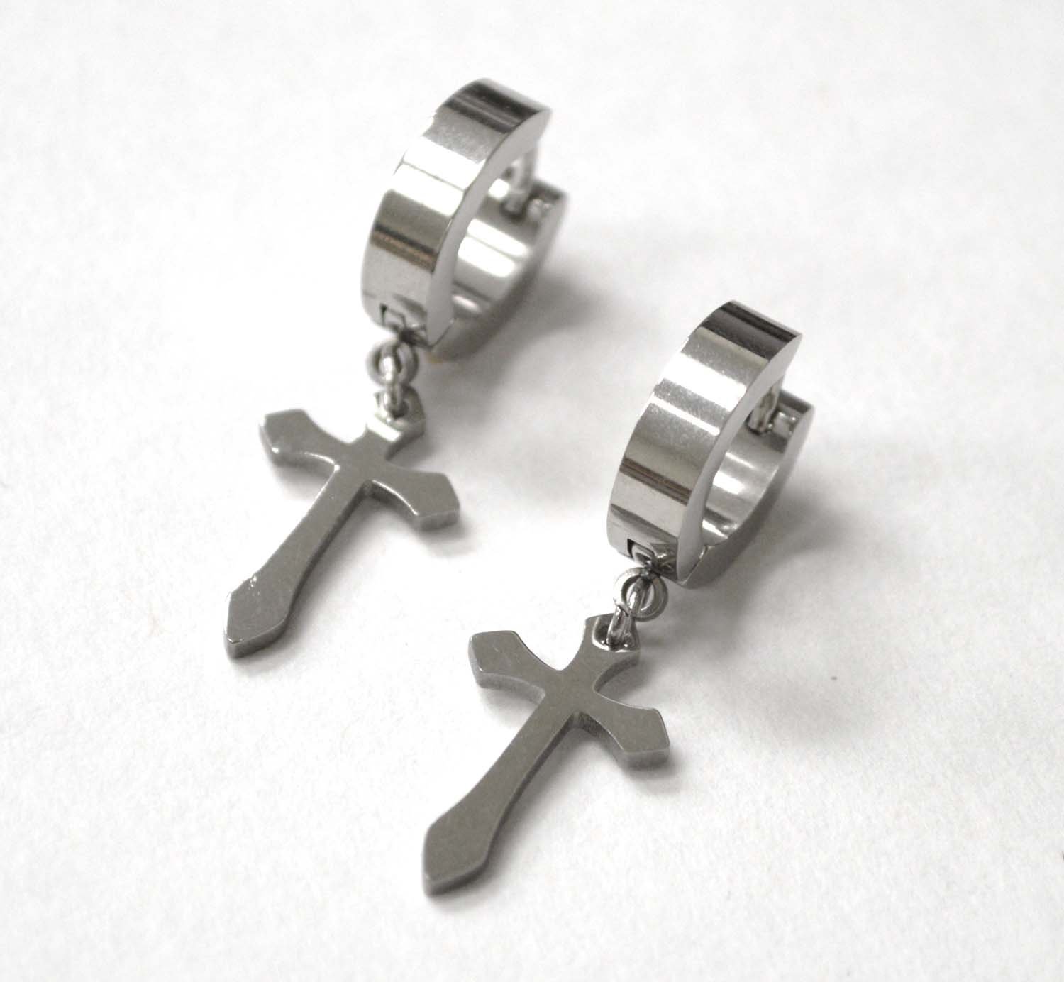 Dangling Cross Huggies Earrings 83-626S-9