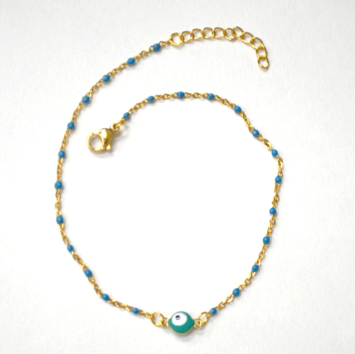 Beaded Eye Gold IP Plated Anklet 82-223G Green (5/pkg)