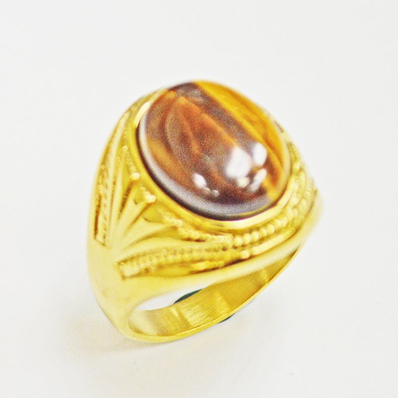 TIGER EYE STONE GOLD PLATED RING (17x22mm) 81-1230G-TE