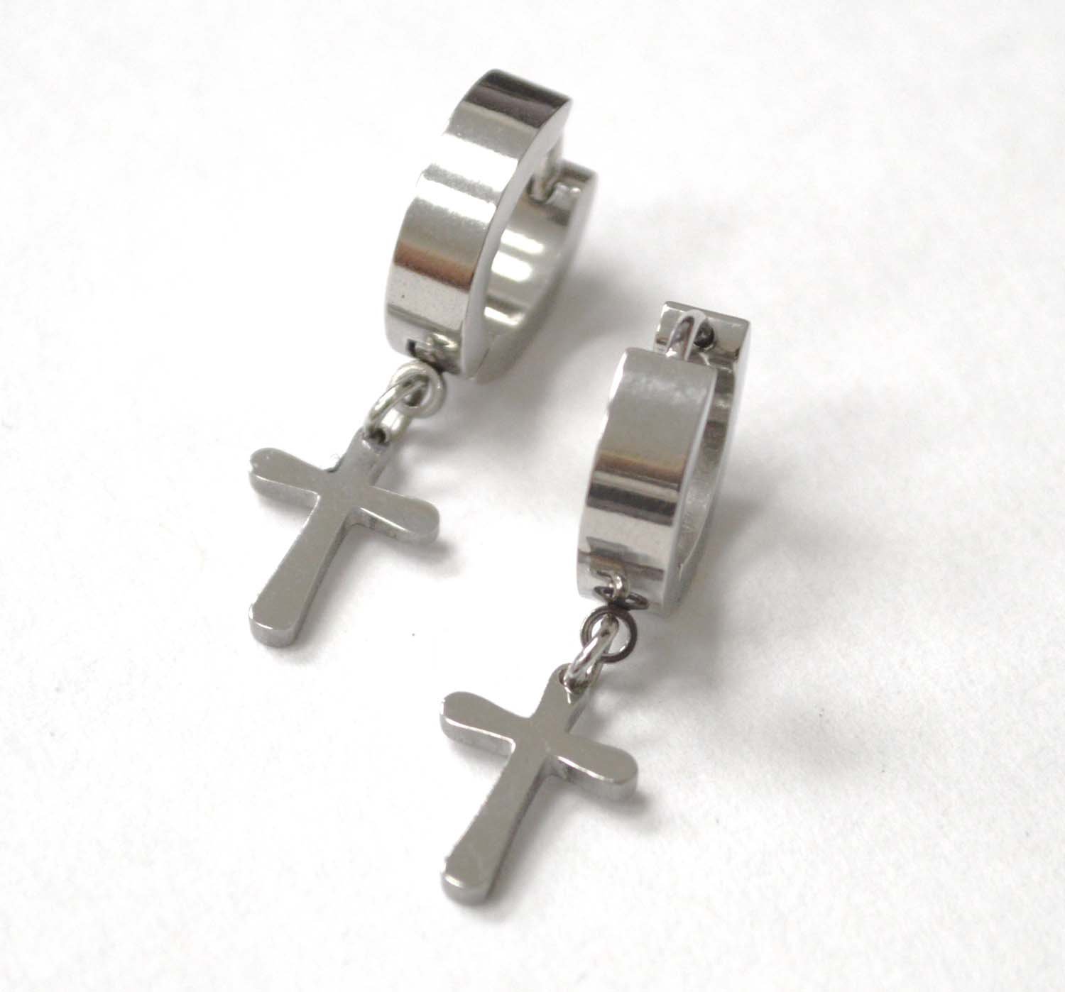 Dangling Cross Stainless Steel Earrings 83-626S-10
