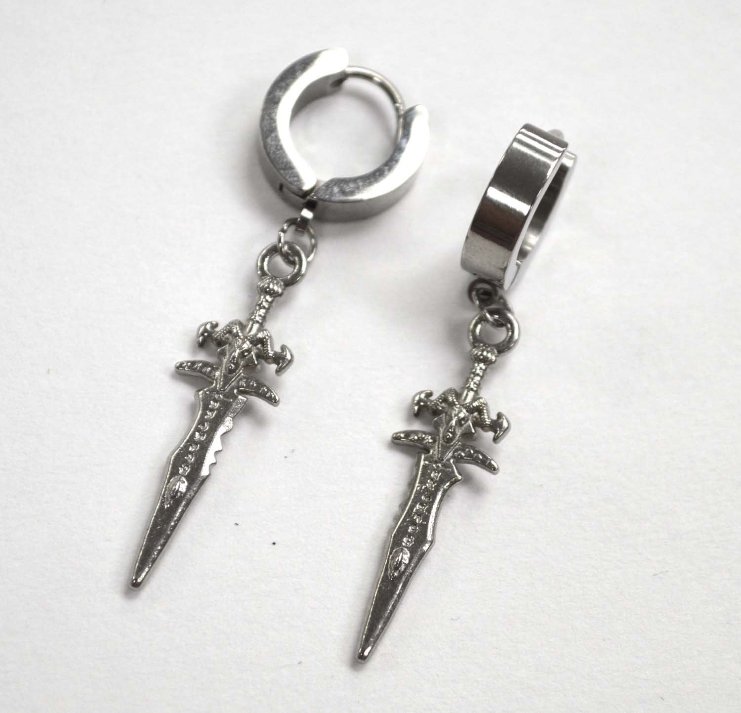 Dagger Dangling Stainless Steel Huggies Earring 83-833