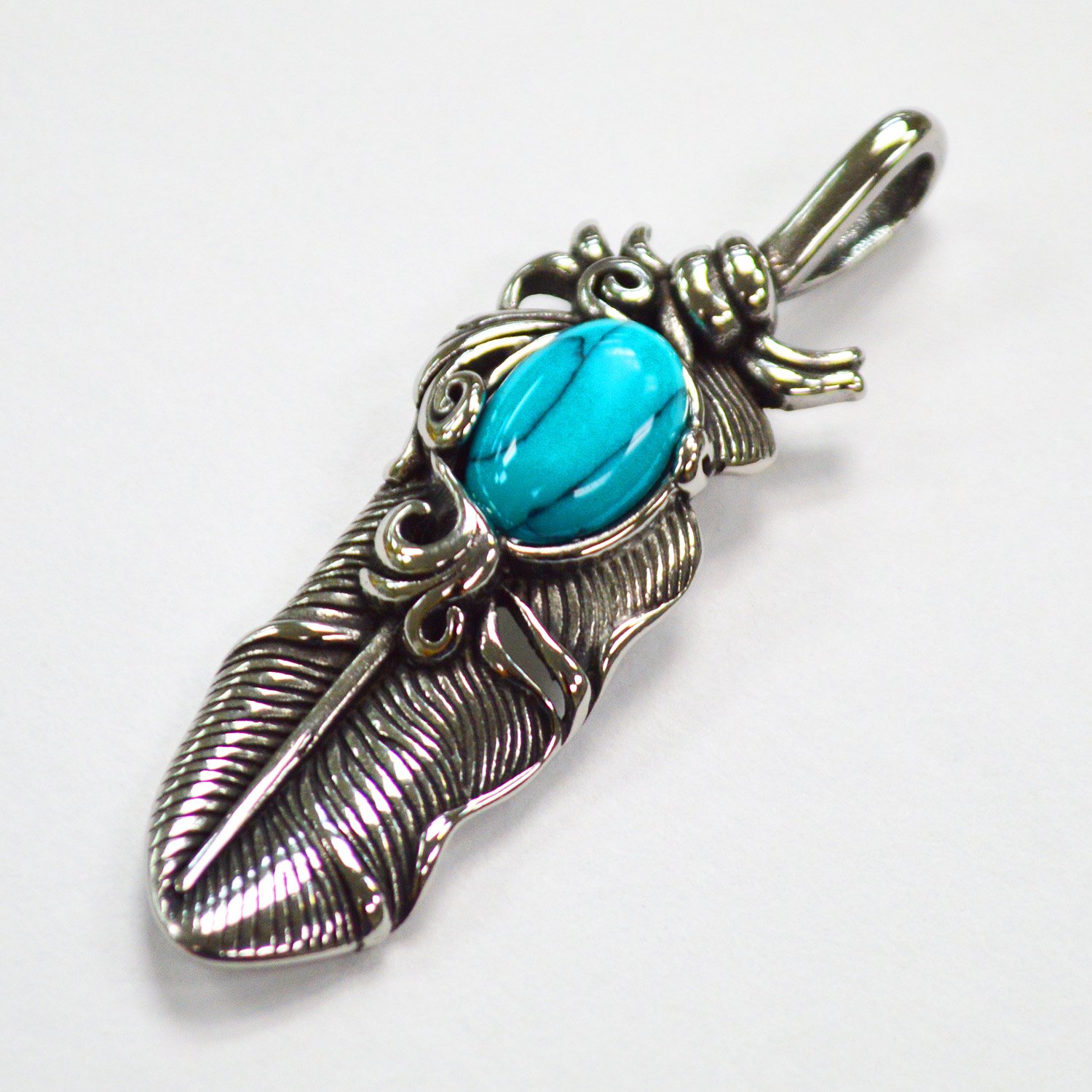 Feather Pendant with Turquoise 86-2189-TQ